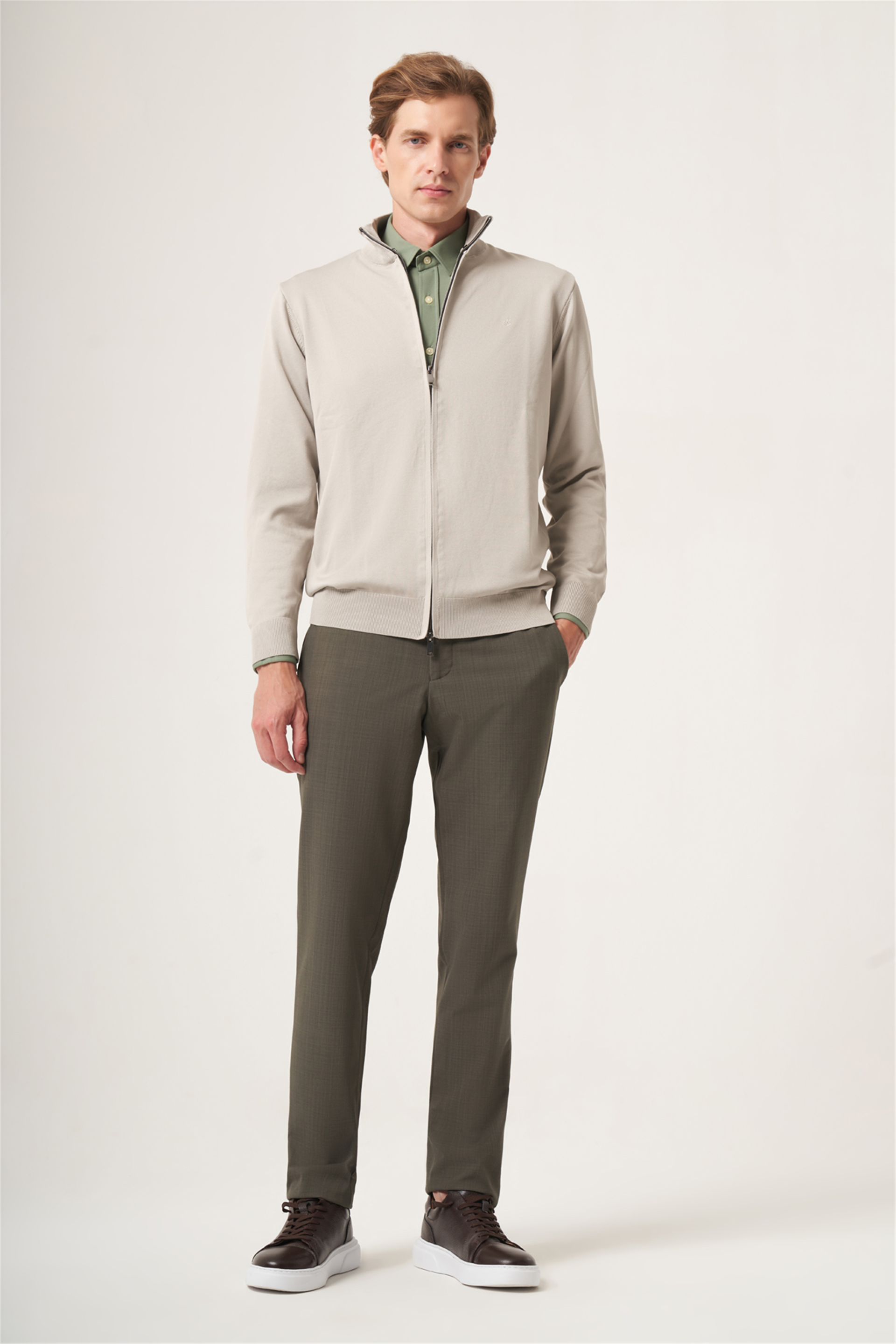 Taş Dik Yaka Uzun Kol Örme Comfort Fit Pamuklu Hırka Kazak 1012265157