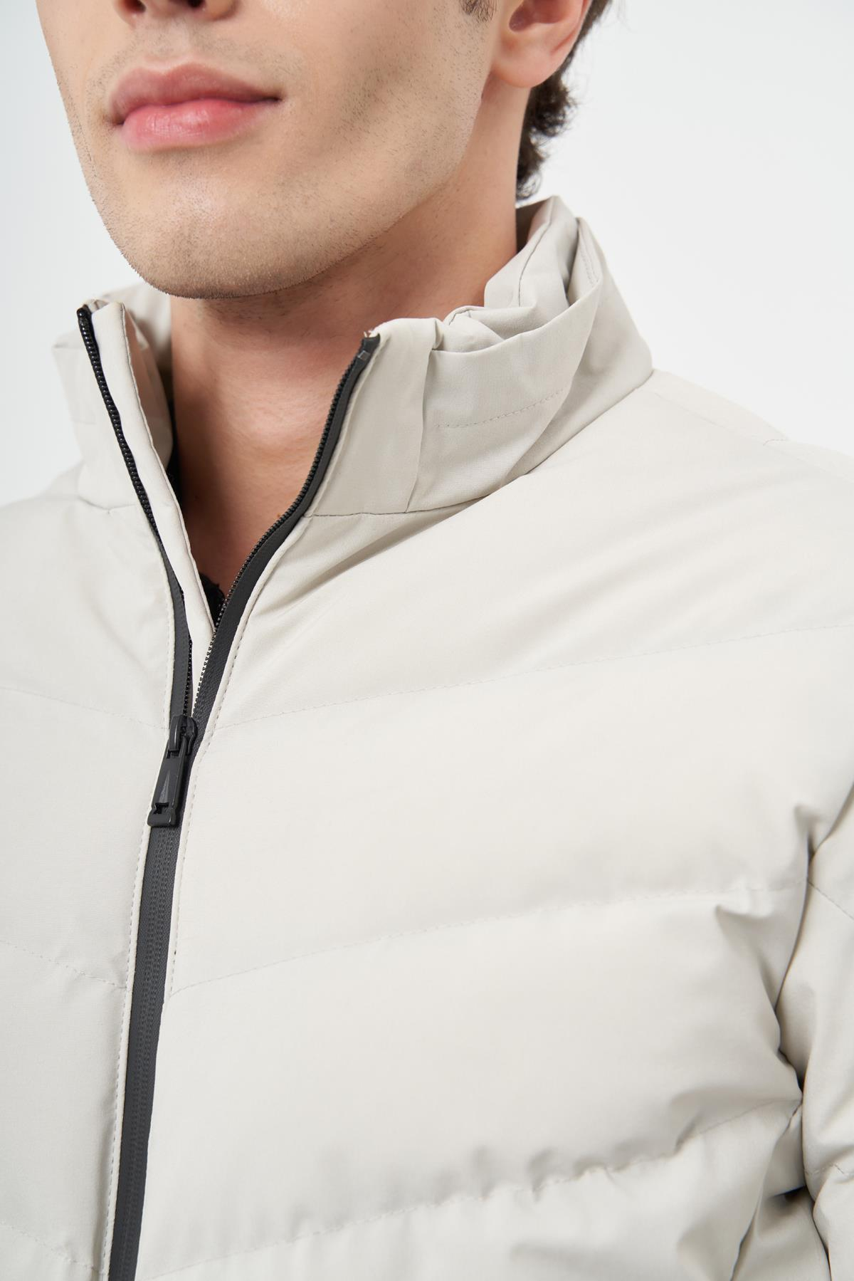 Taş Rengi Dolumlu Hakim Yaka Slim Fit Dar Kesim Klasik Mont 1007245153