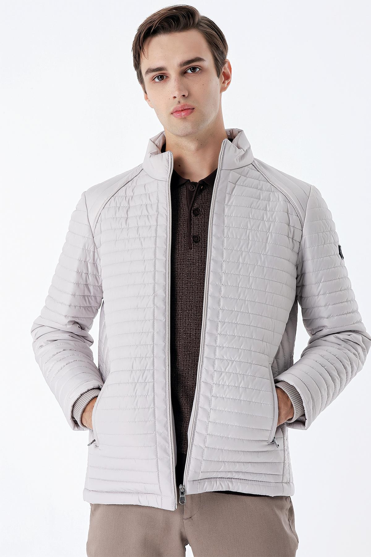 Taş Rengi Kapitone Dolumlu Dik Yaka Astarlı Slim Fit Dar Kesim Casual Mont 1007235264