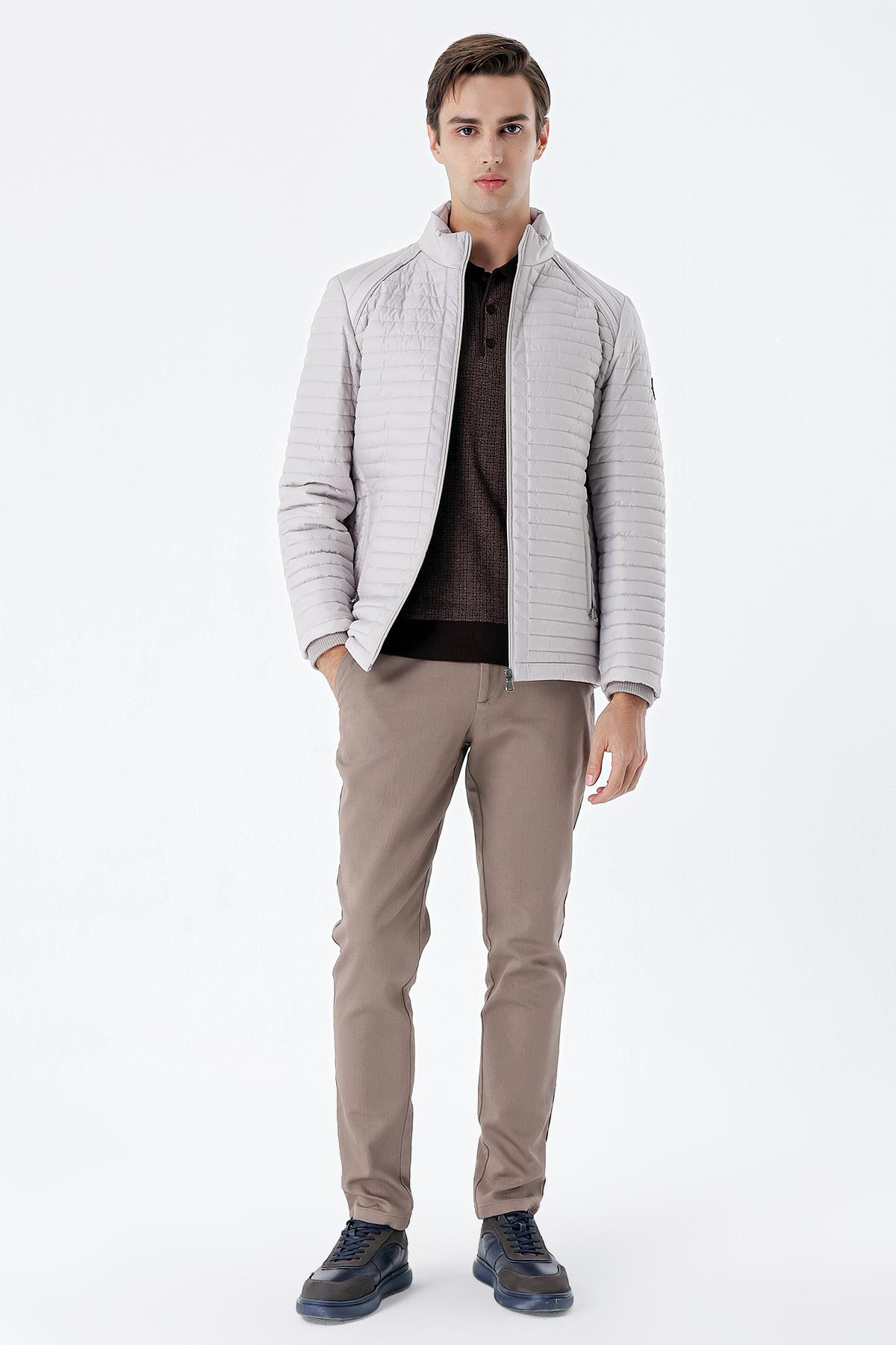 Taş Rengi Kapitone Dolumlu Dik Yaka Astarlı Slim Fit Dar Kesim Casual Mont 1007235264
