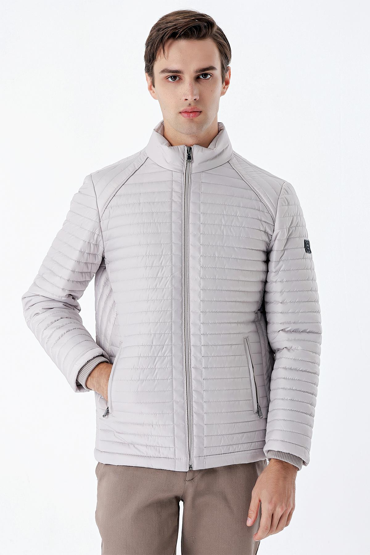 Taş Rengi Kapitone Dolumlu Dik Yaka Astarlı Slim Fit Dar Kesim Casual Mont 1007235264