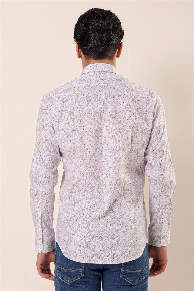 Mavi Uzun Kollu Baskılı Cepsiz Pamuklu Likralı Casual Slim Fit Dar Kesim Gömlek 1004230136