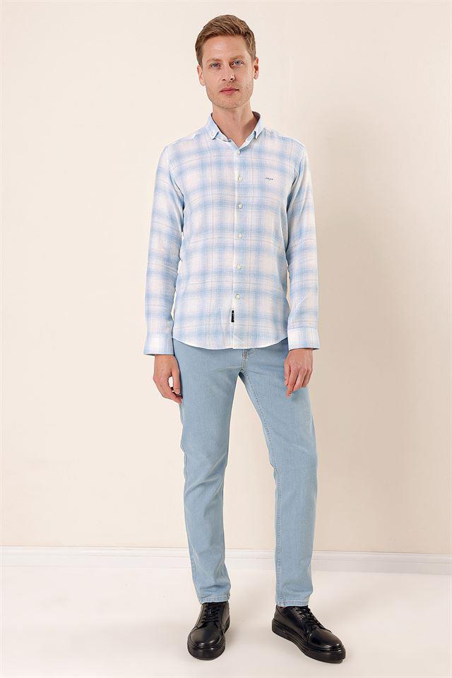 Mavi DMT Yaka Uzun Kol Cepsiz Slim Fit Classic Pamuklu Gömlek 1004230176