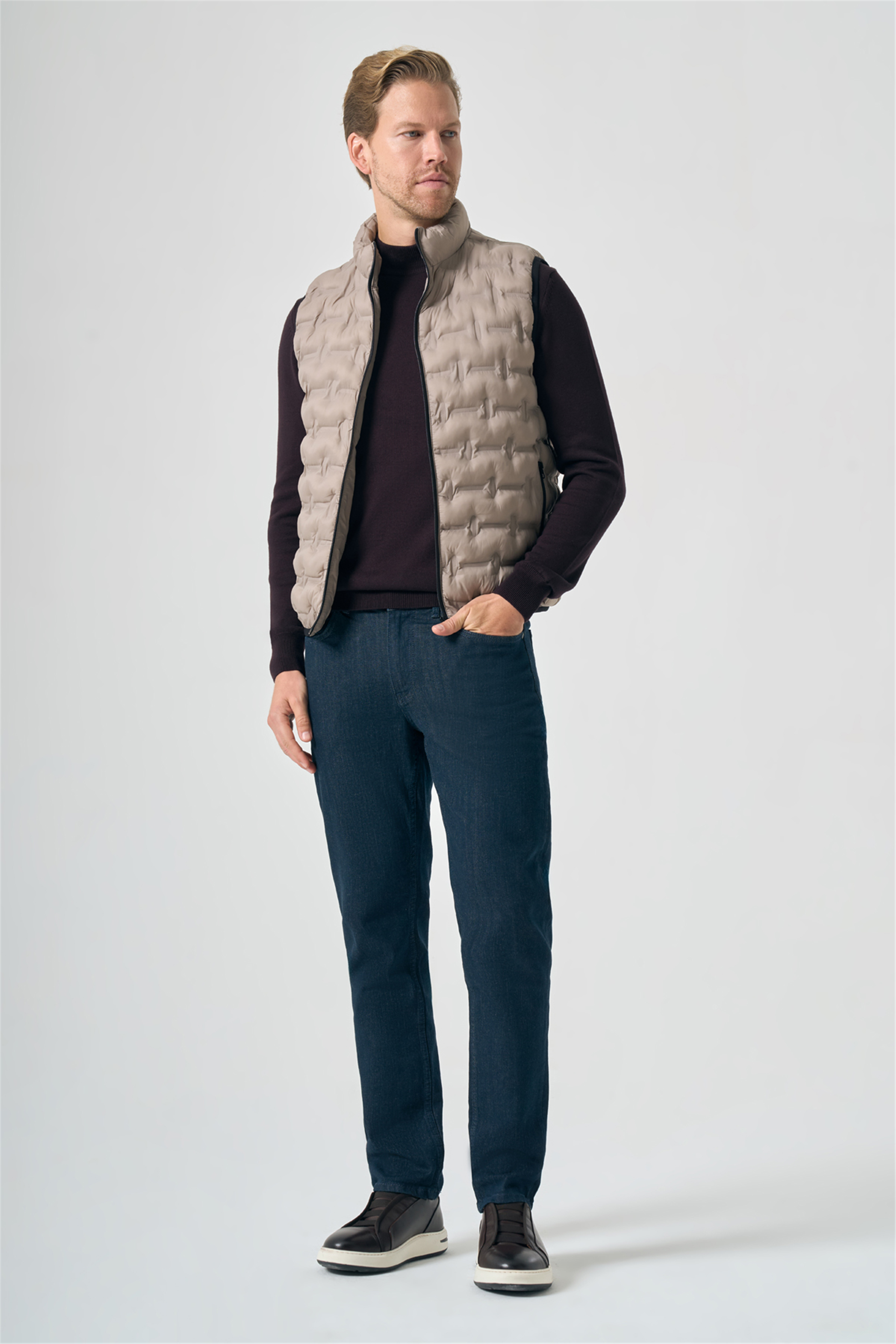 Vizon Dik Yaka Kapitone Slim Fit Yelek 1009265106