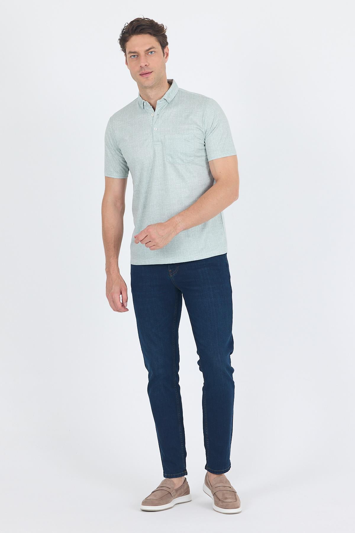 Yeşil Polo Yaka Kısa Kol Cepli Comfort Fit Pamuklu Tişört 1011250180