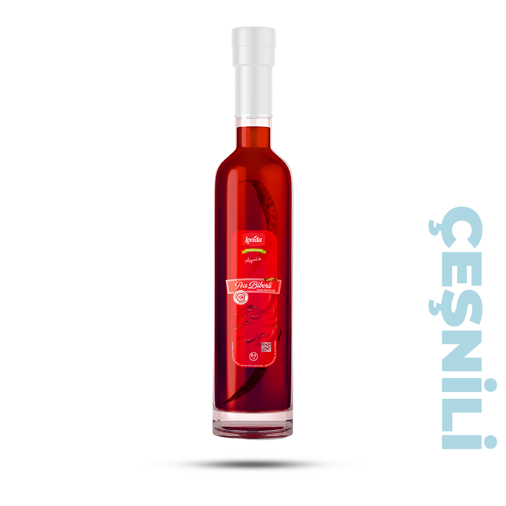 Kırmızı Acı Biberli Zeytinyağı 500 ml cam şişe