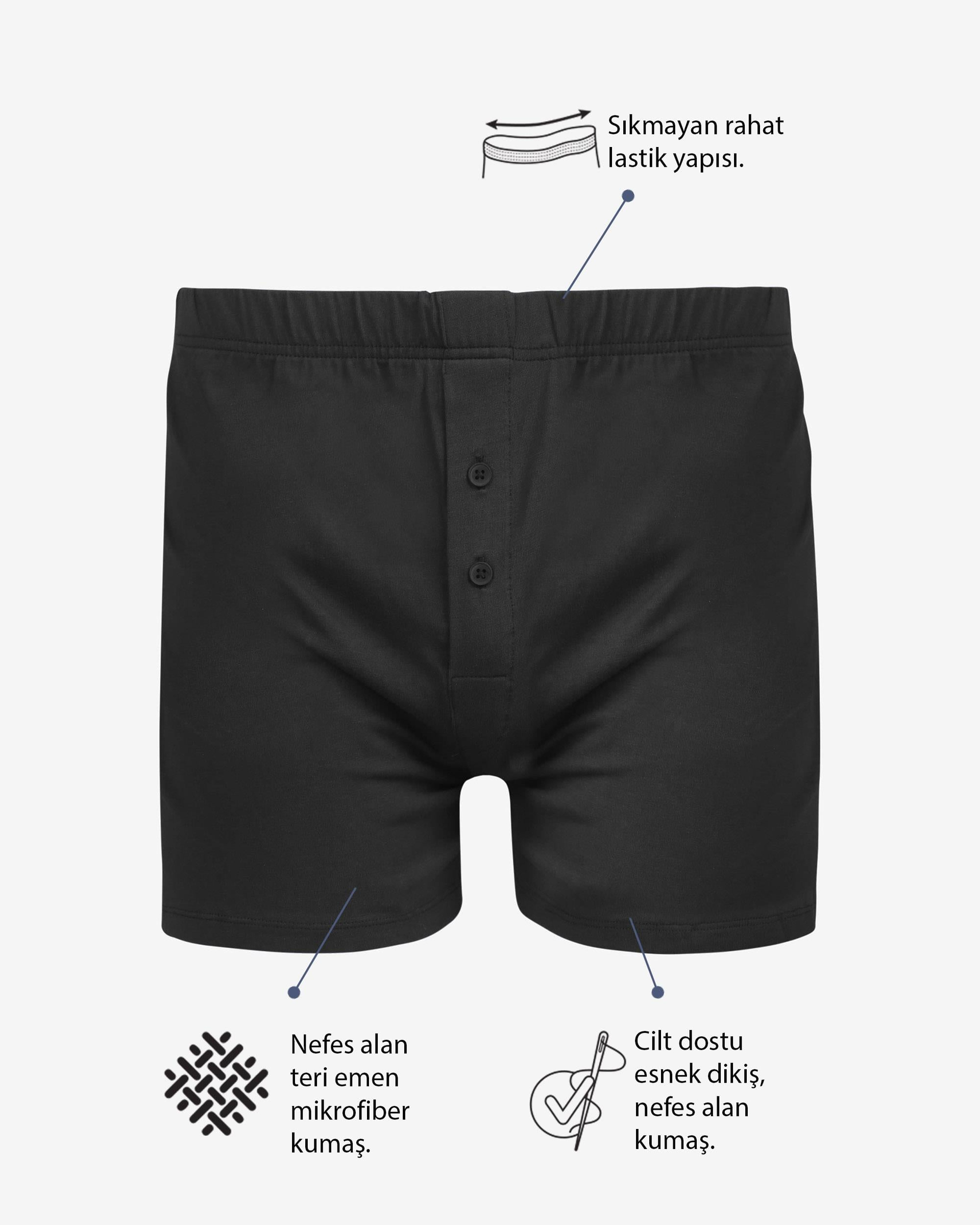 Düğmeli Siyah Erkek Boxer