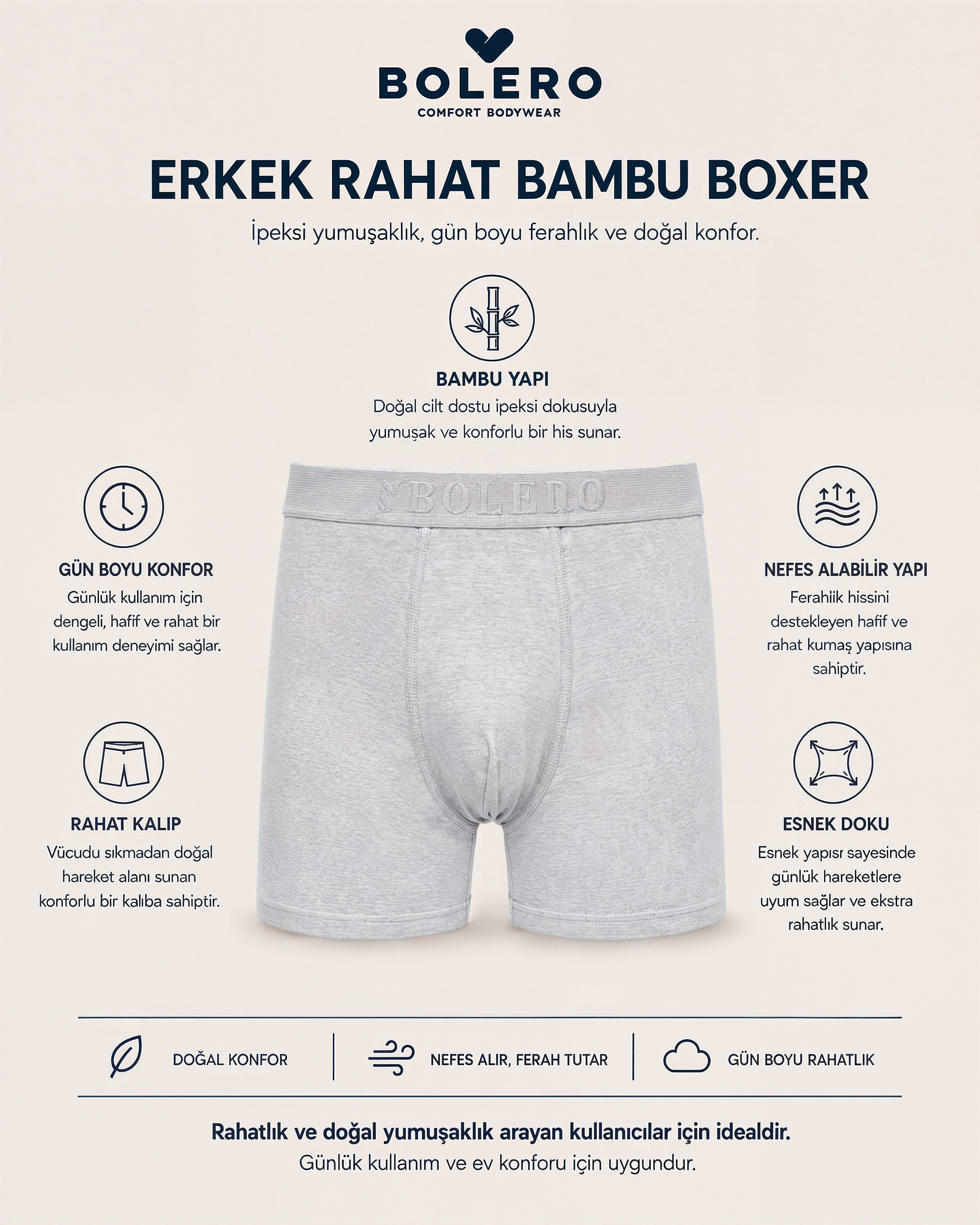 Erkek Bambu Boxer Füme 