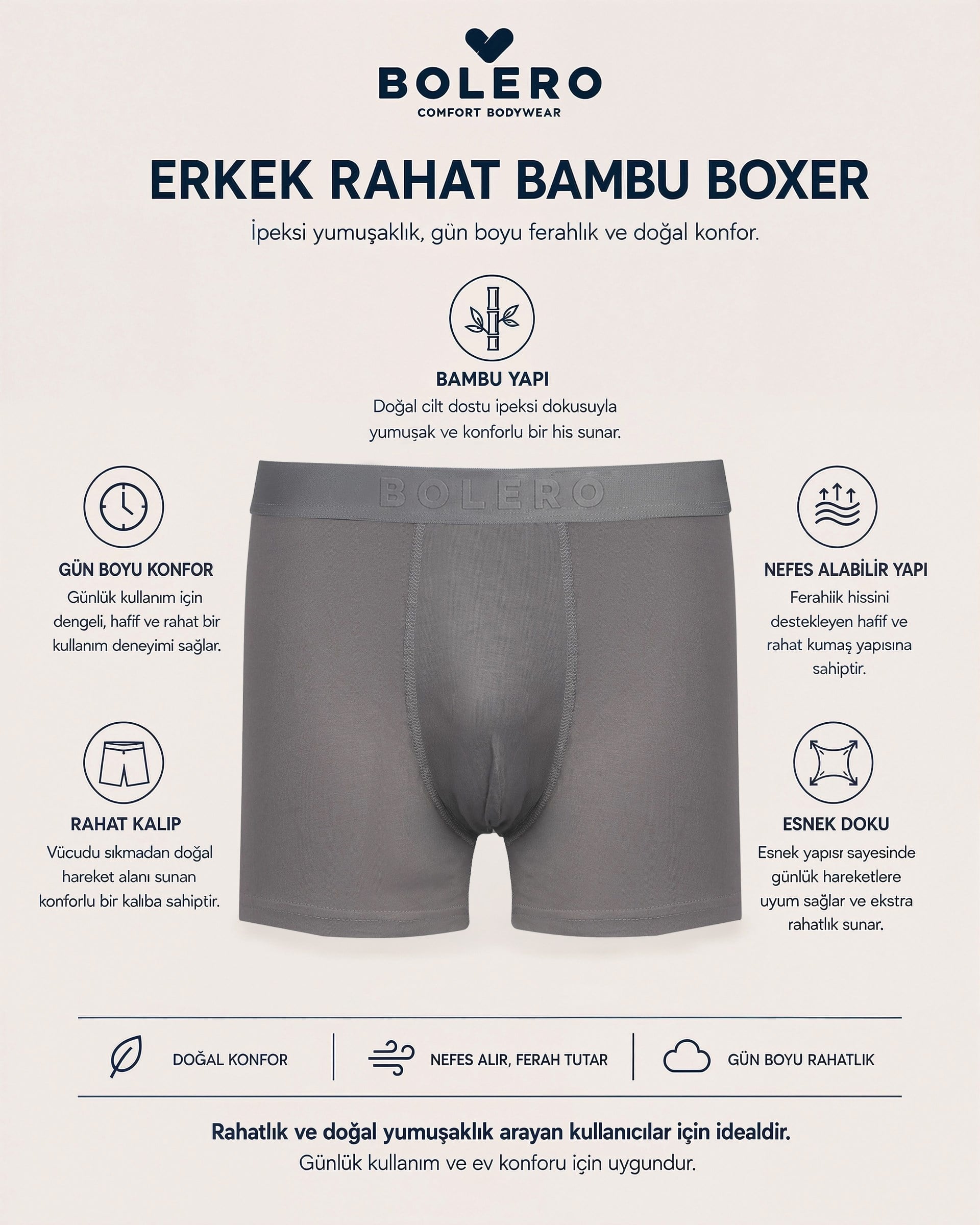 Erkek Bambu Boxer Füme 