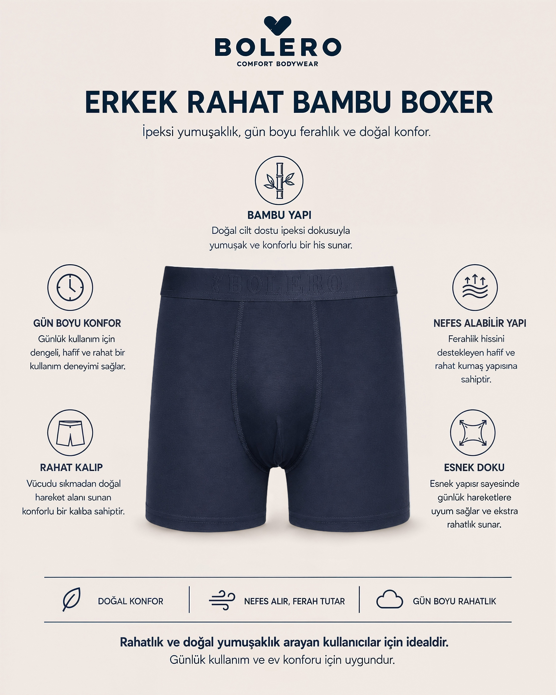 Erkek Bambu Boxer Lacivert