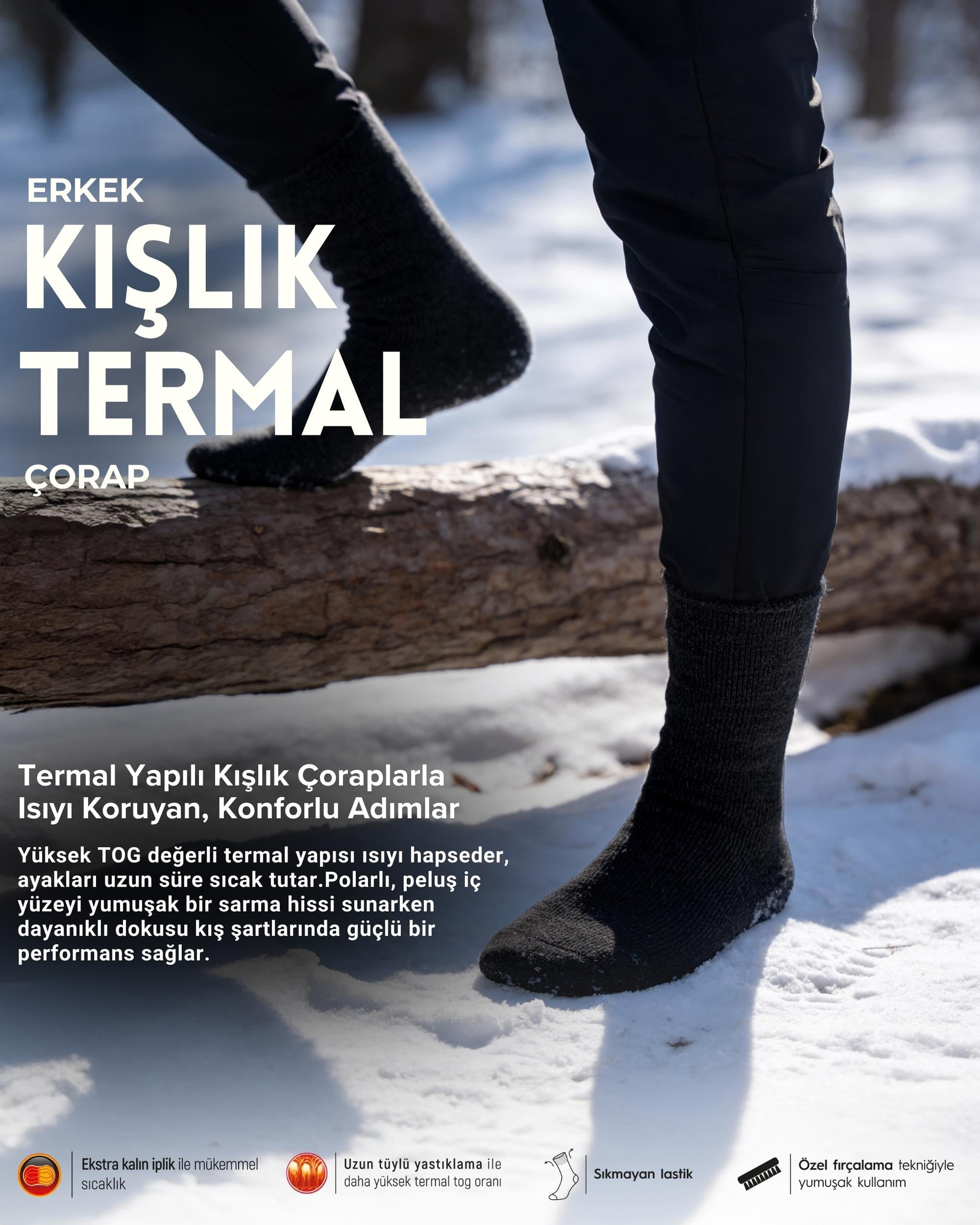 Erkek Kışlık Termal Çorap Siyah
