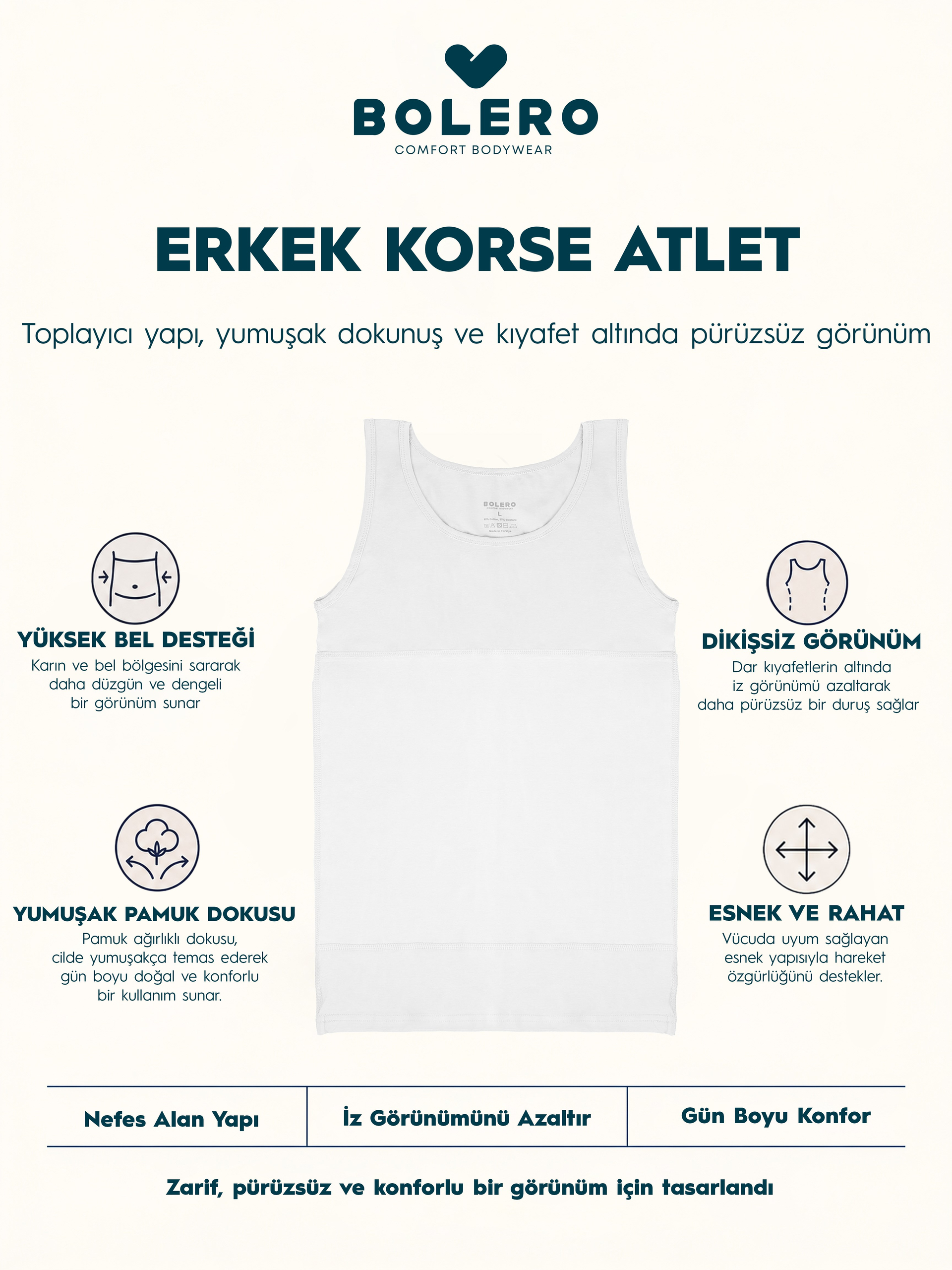 Erkek Korse Atlet Beyaz