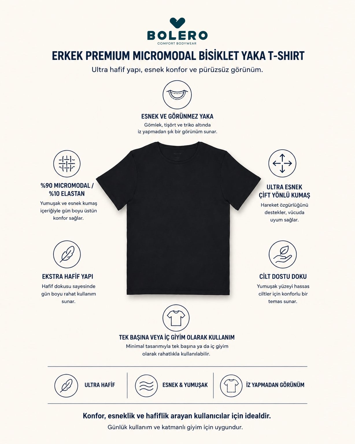 Erkek Premium Micromodal Bisiklet Yaka Fanila Siyah