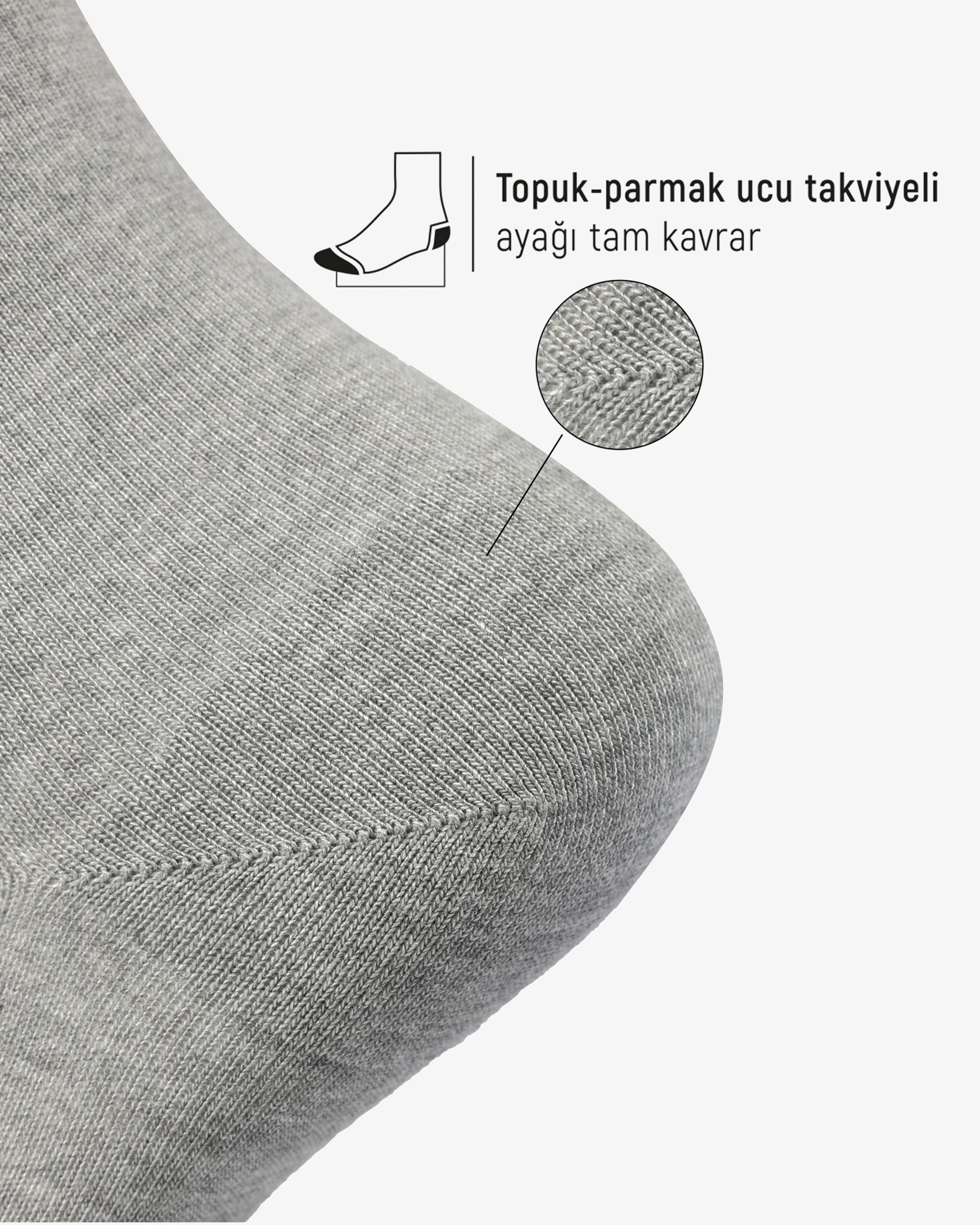 Erkek Premium Roll Top Lastiksiz Dikişsiz Bambu Çorap Gri
