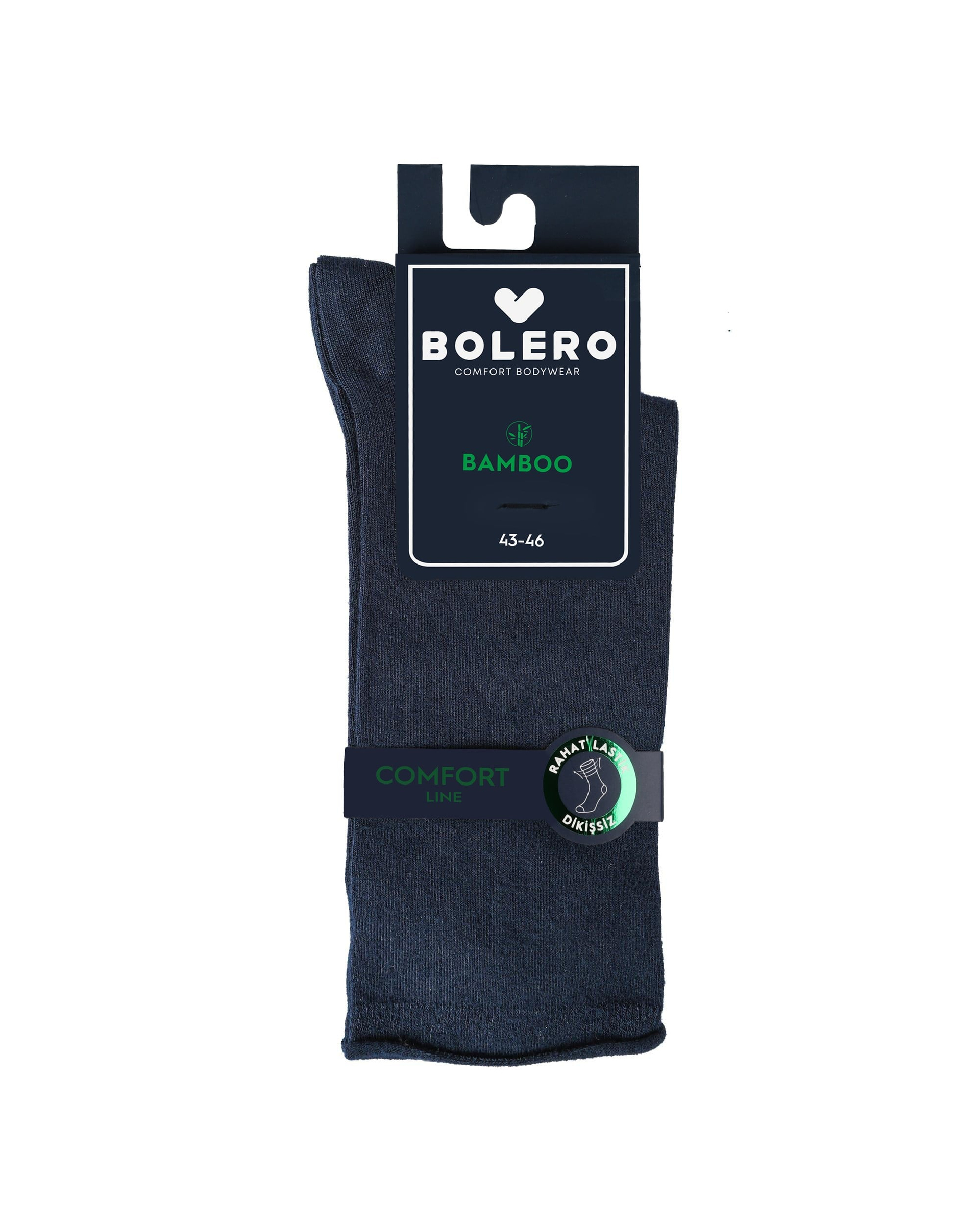 Erkek Premium Roll Top Lastiksiz Dikişsiz Bambu Çorap Lacivert
