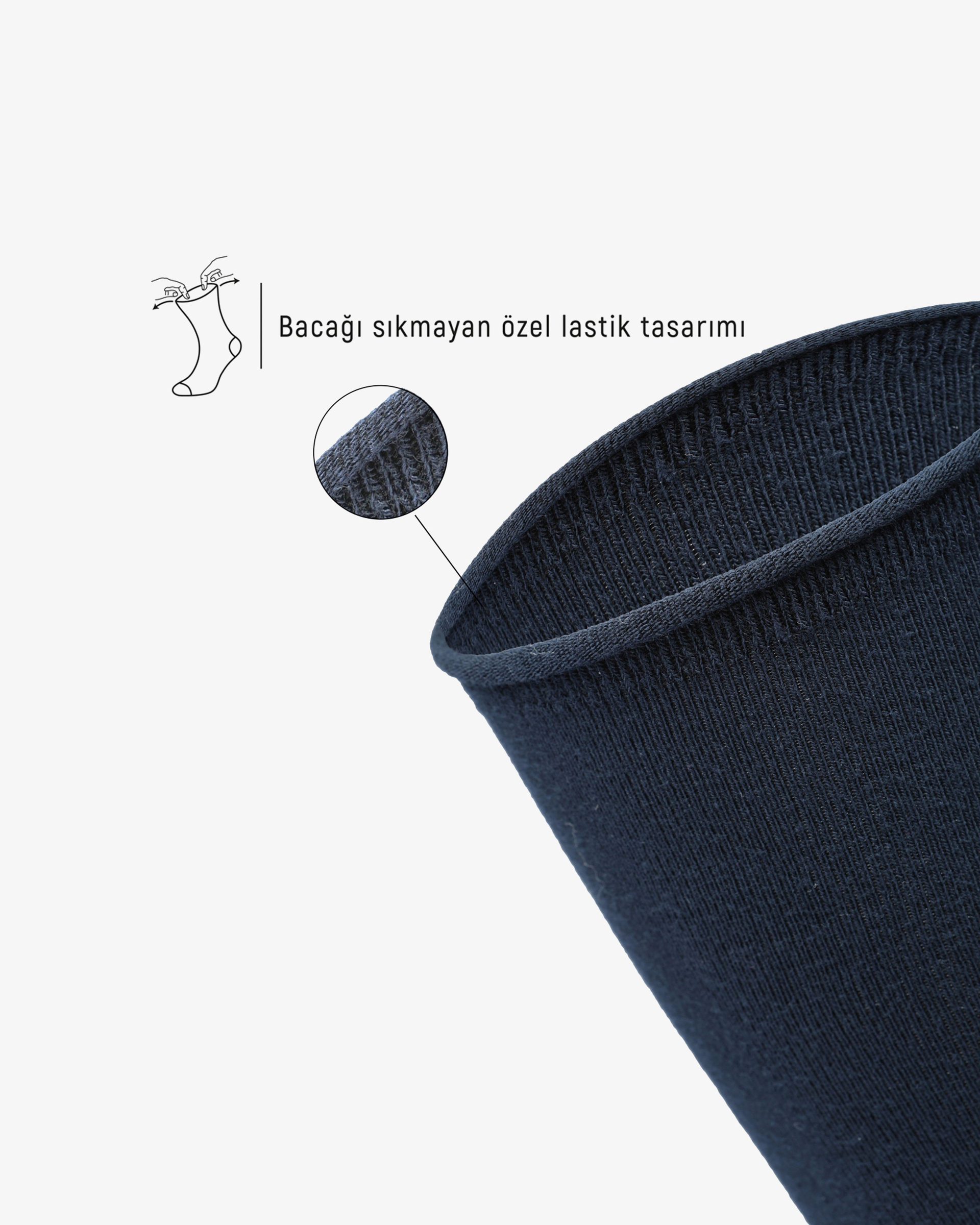 Erkek Premium Roll Top Lastiksiz Dikişsiz Bambu Çorap Lacivert