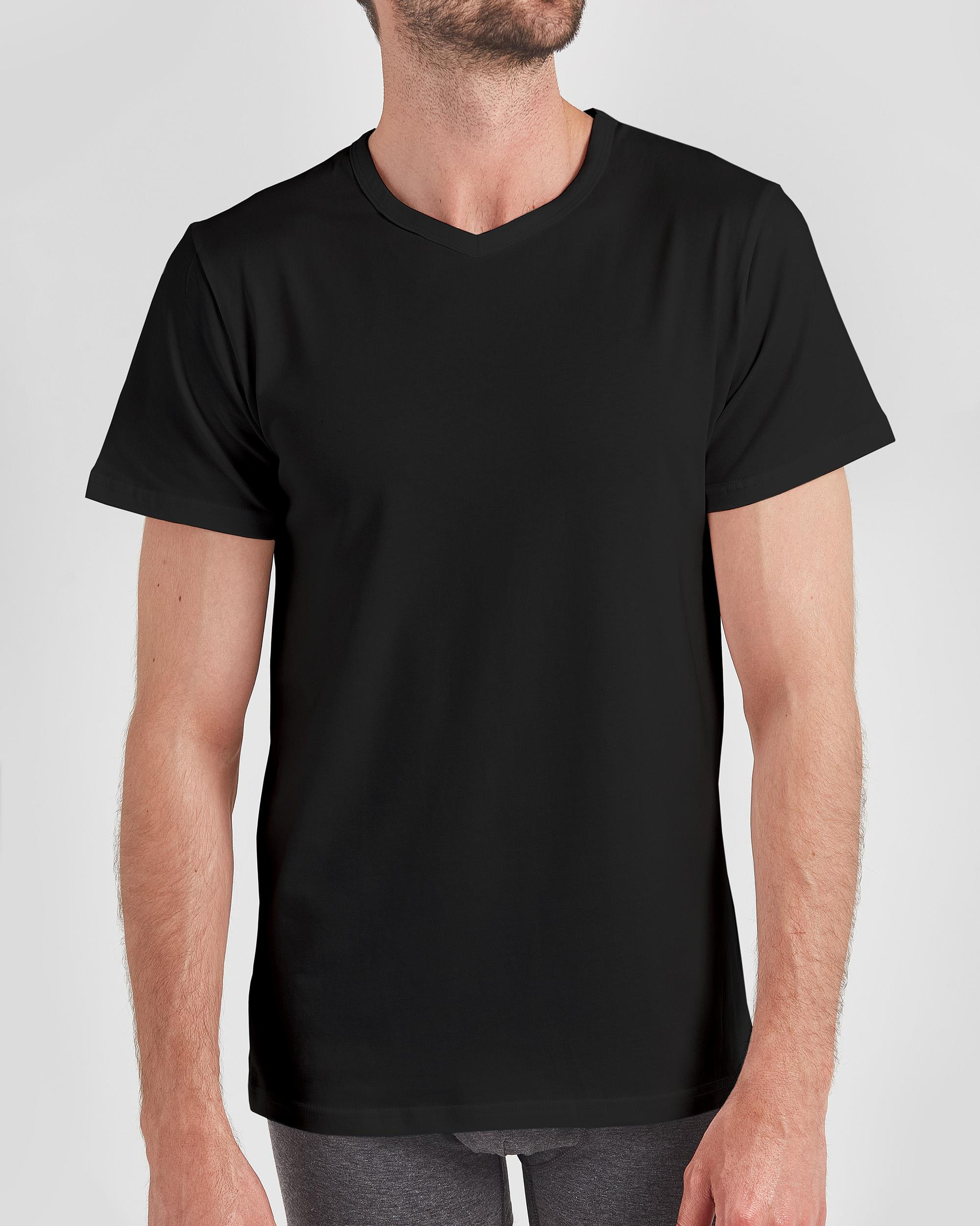 Erkek Siyah V Yaka Bambu Tshirt