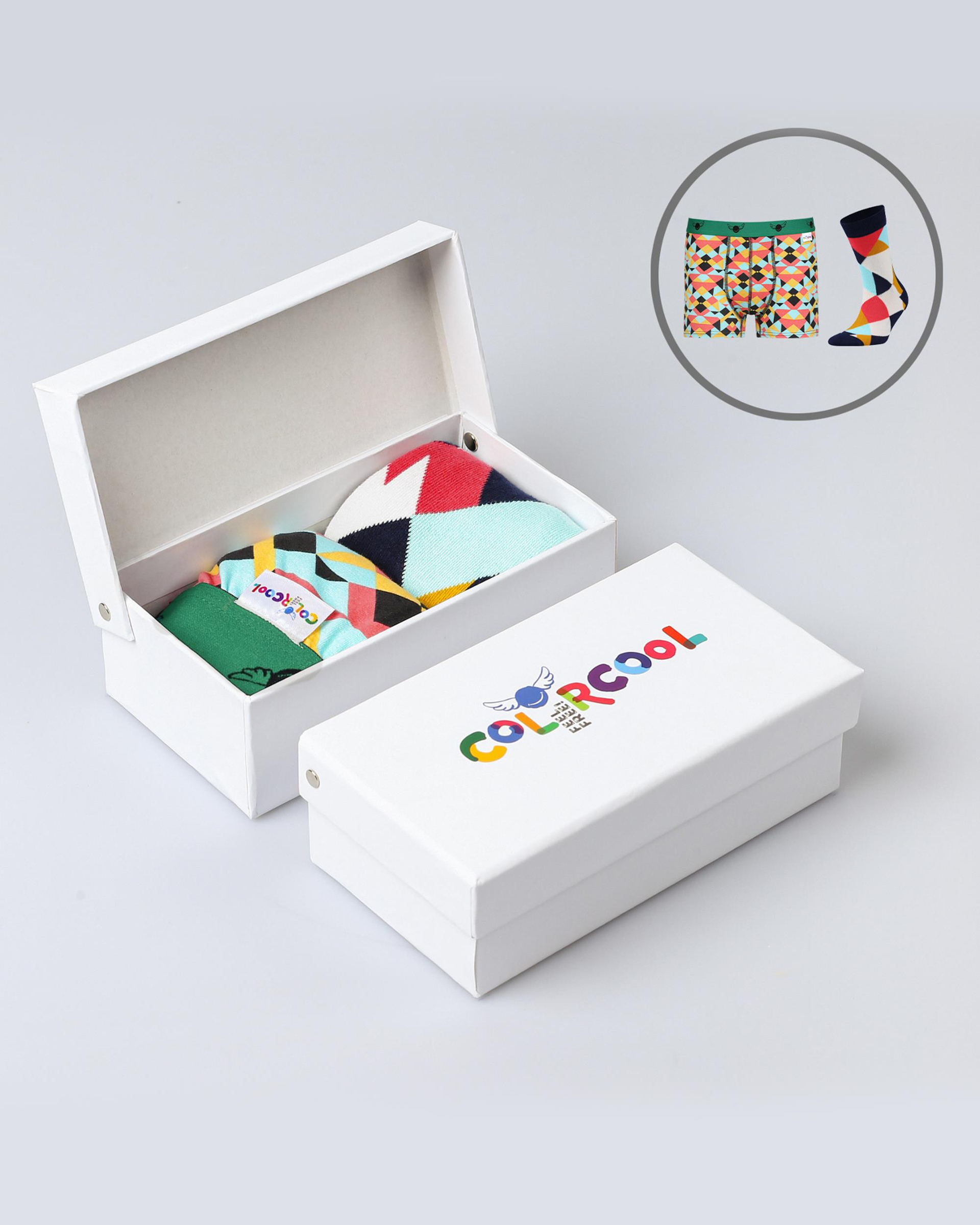 Geometric Retro Desen Boxer ve Çorap