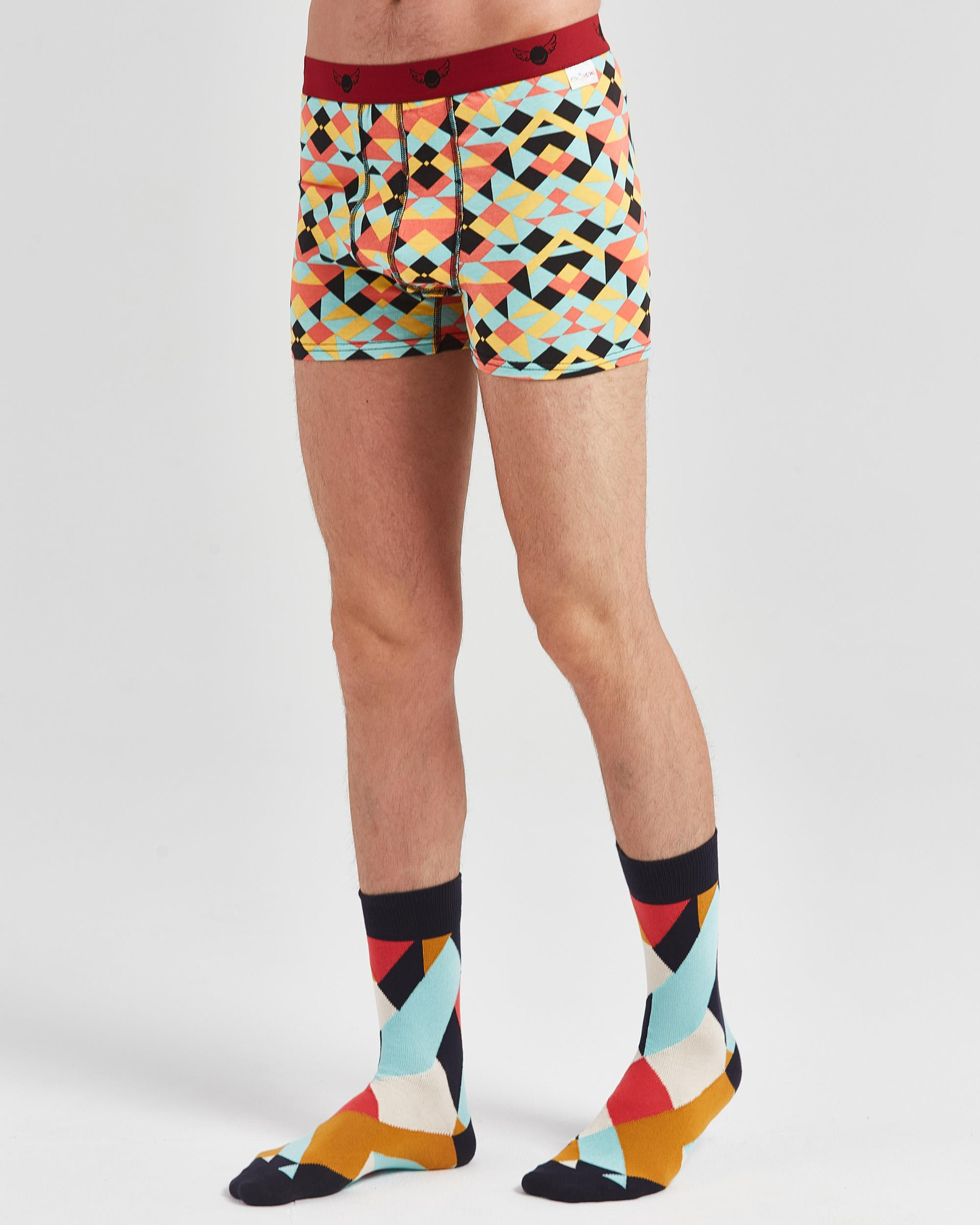Geometric Retro Desen Boxer ve Çorap