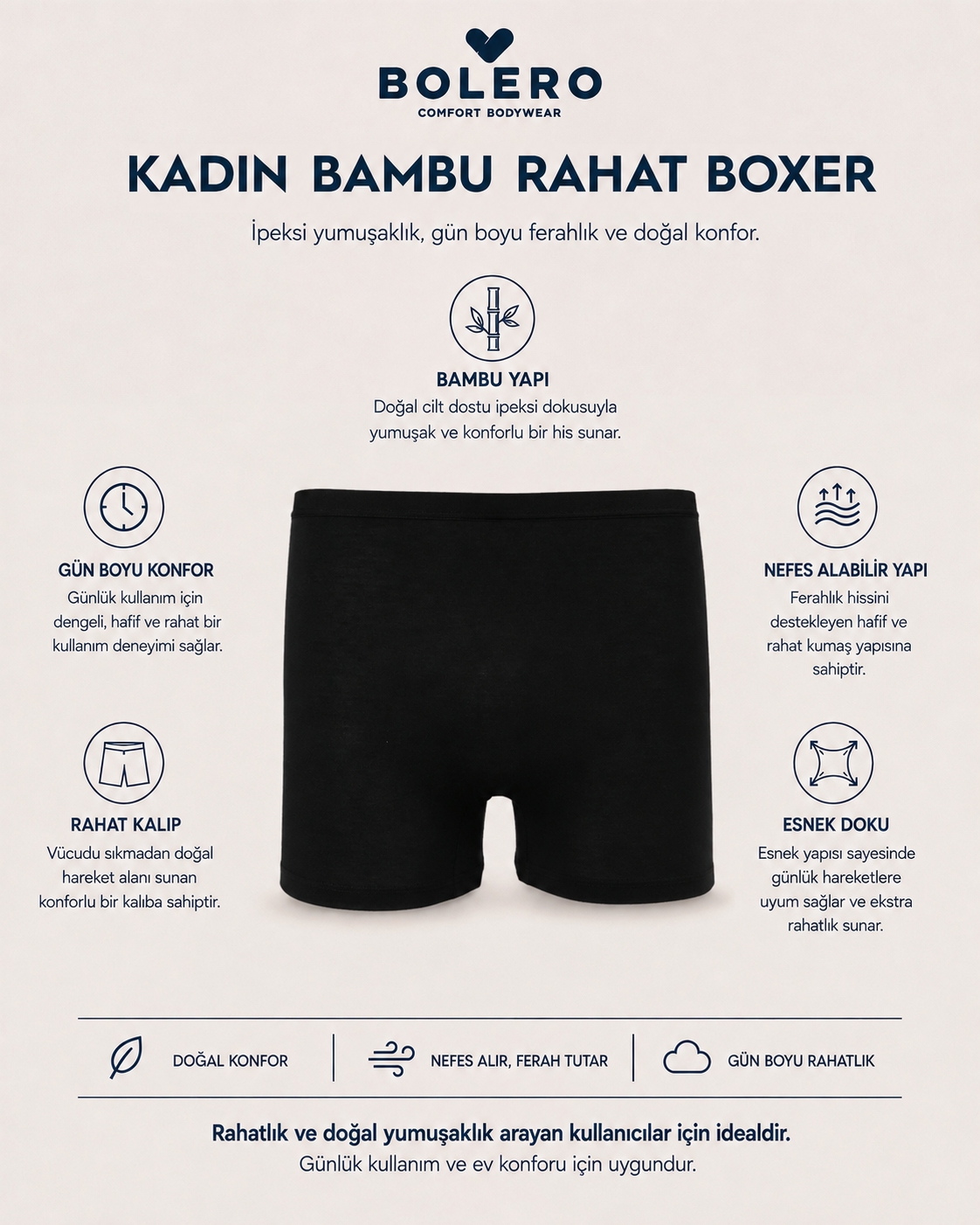 Kadın Bambu Boxer Külot Siyah
