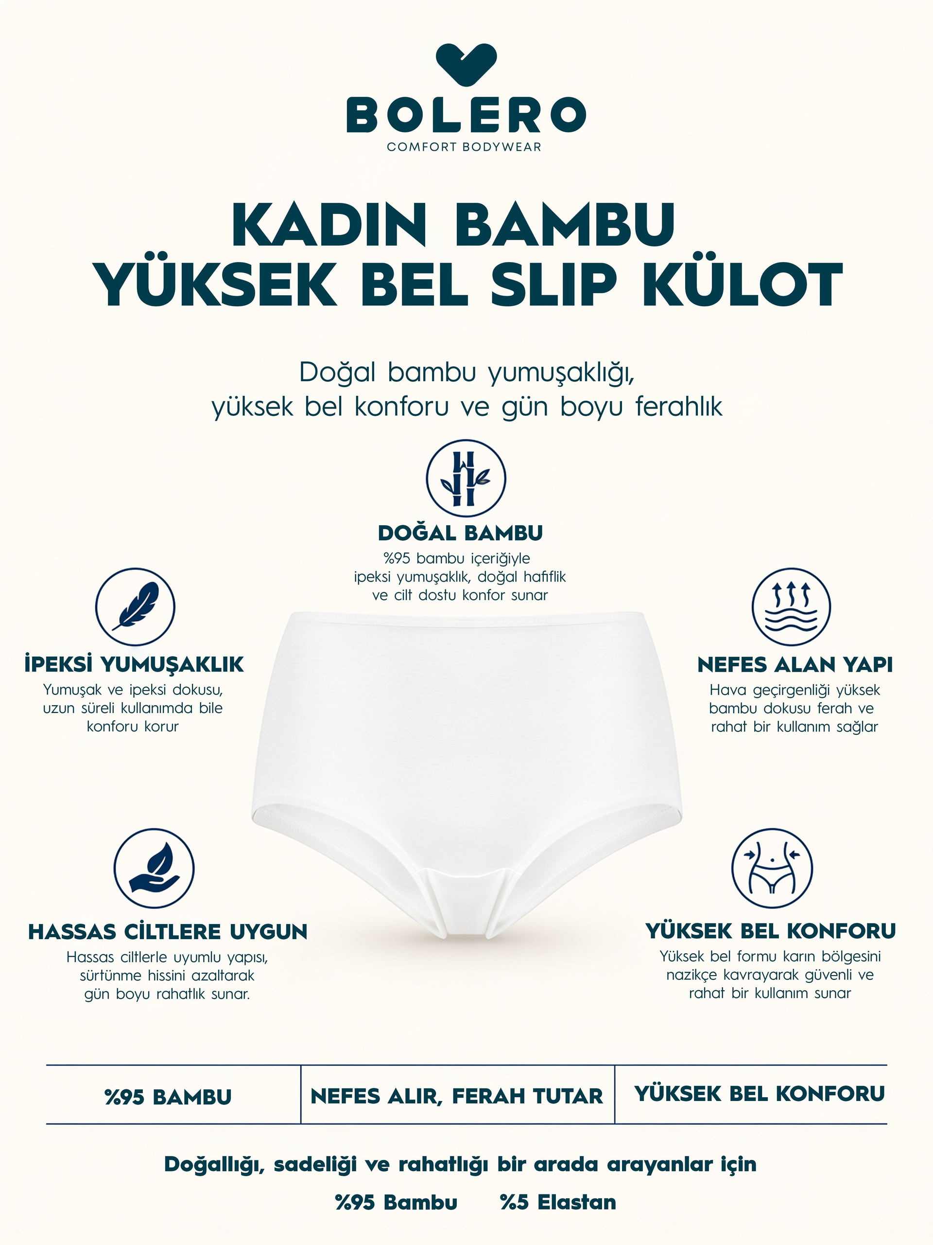 Kadın Bambu Yüksek Bel Slip Külot Beyaz
