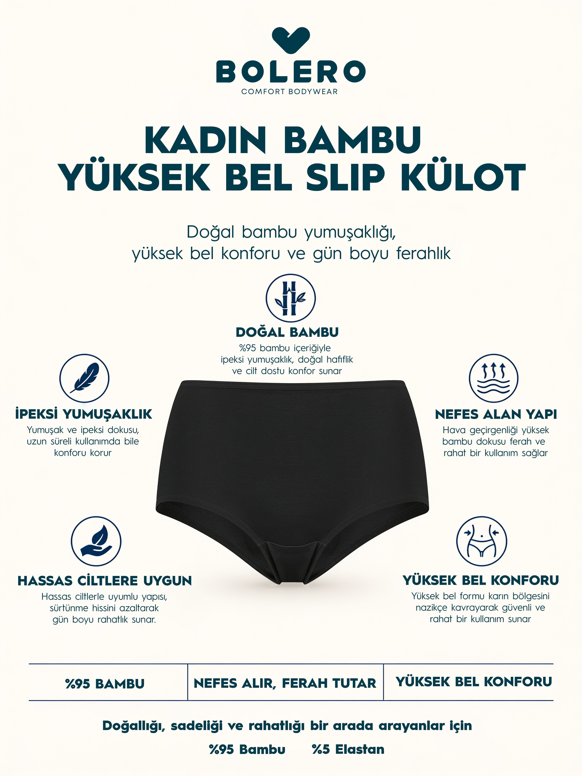 Kadın Bambu Yüksek Bel Slip Külot Siyah