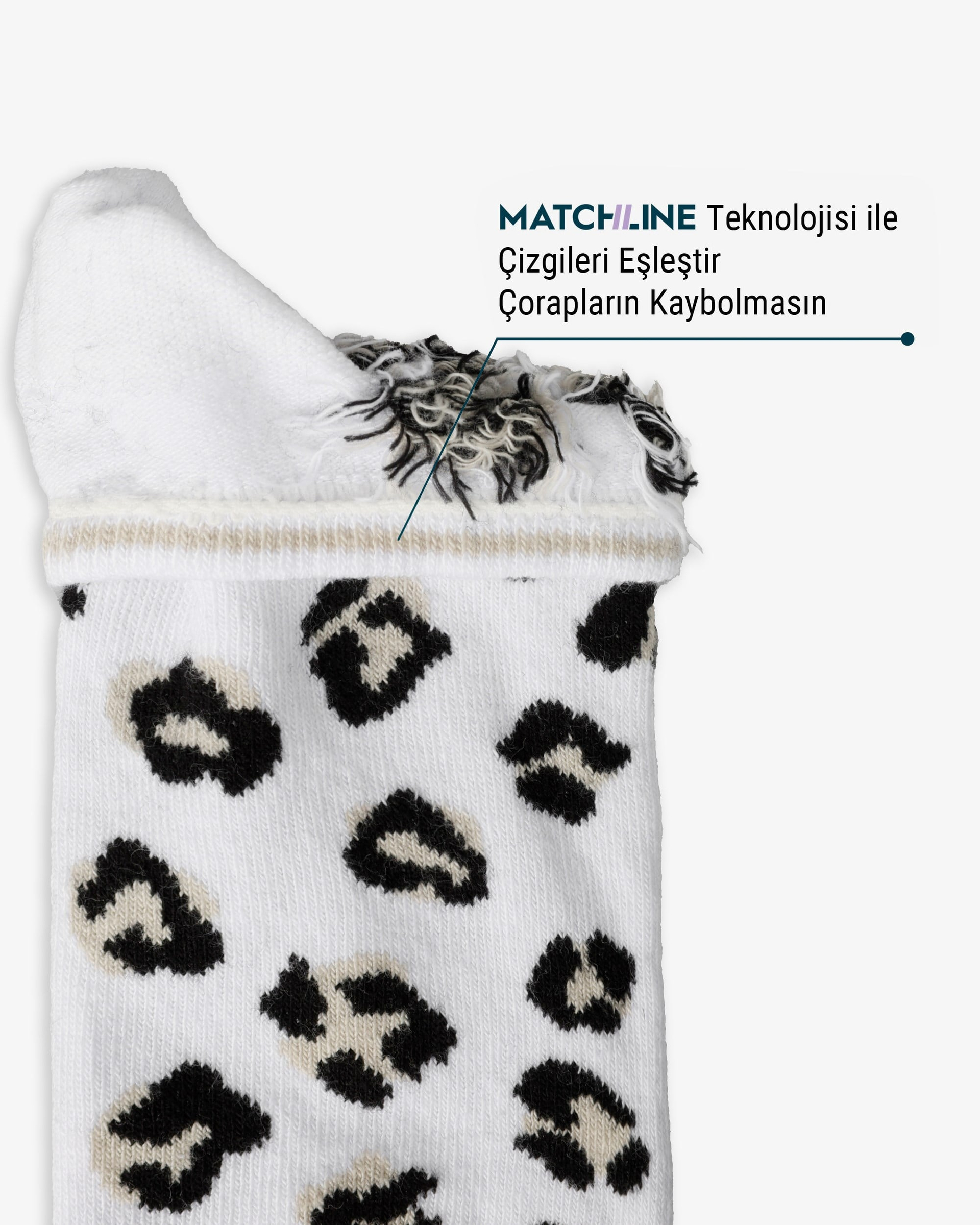 Kadın Dikişsiz Pamuk Patik Leopar Desenli Beyaz