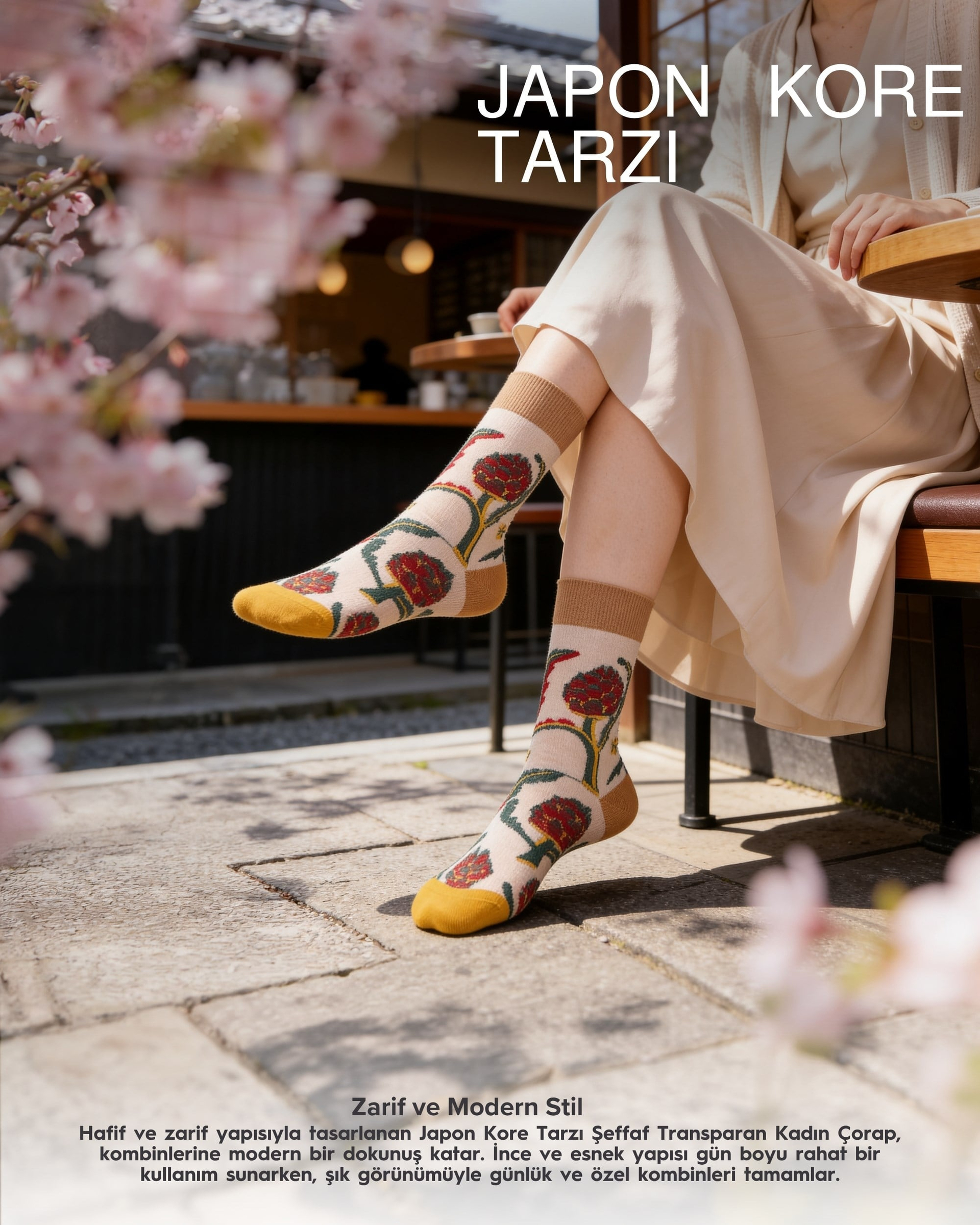 Kadın Japon Kore Tarzı Transparan Çorap Mozaik Çiçek