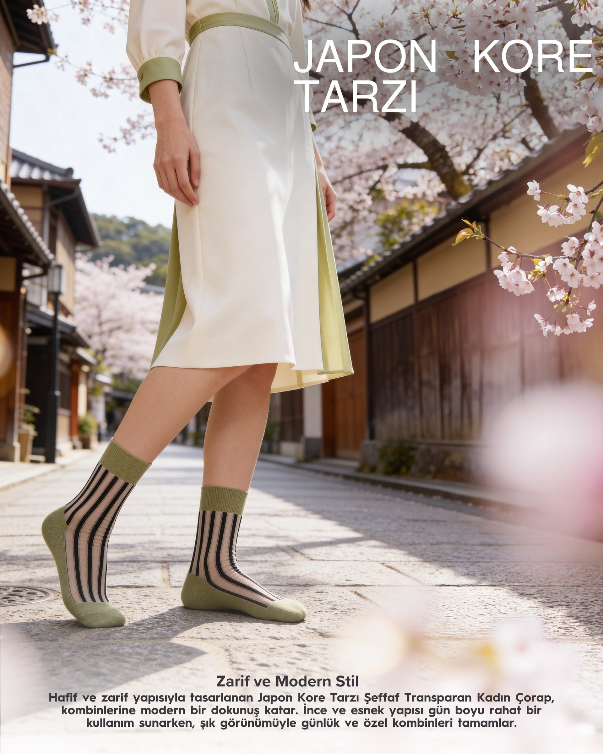 Kadın Japon Kore Tarzı Transparan Çorap Siyah Çizgili