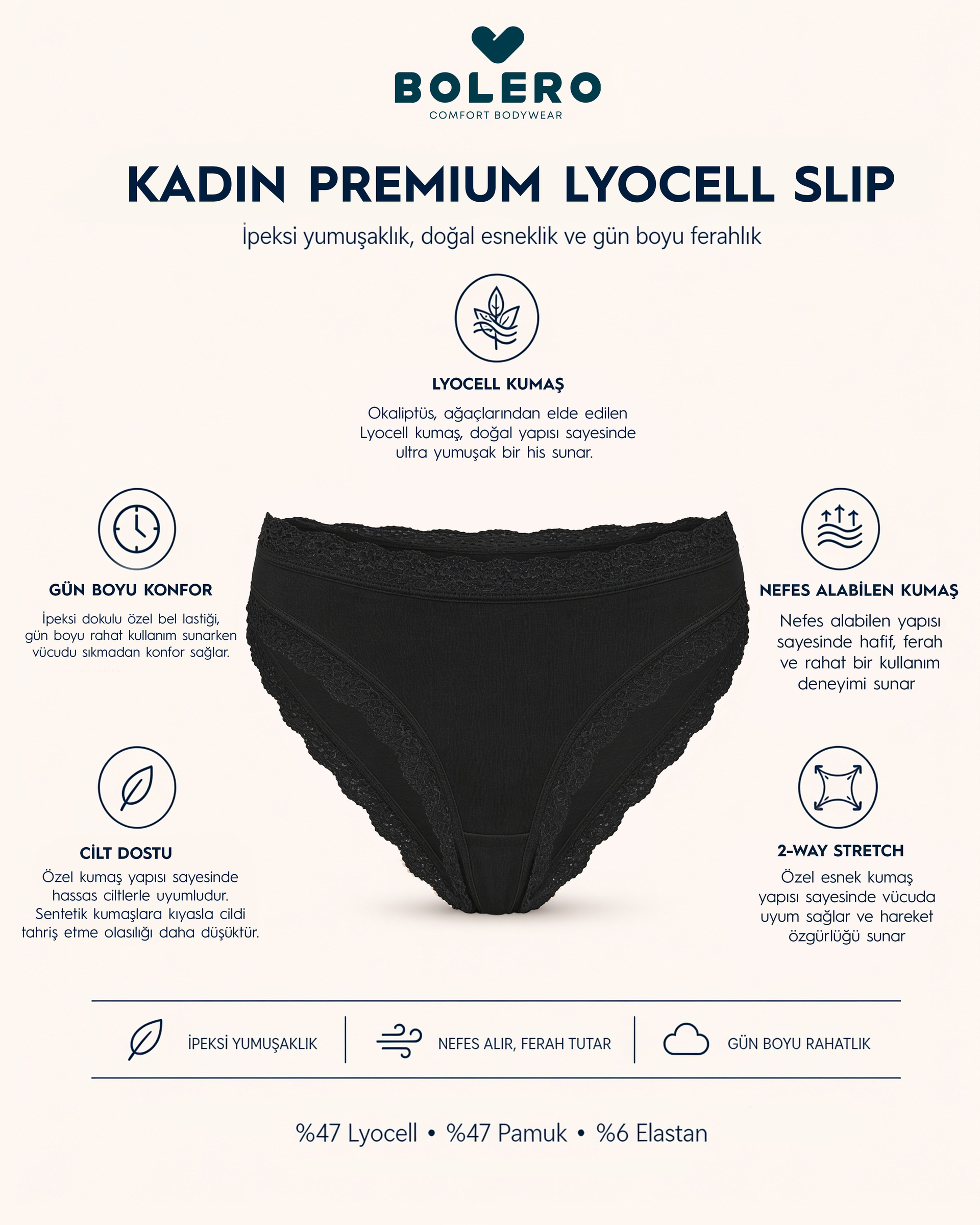 Kadın Premium Lyocell Slip Siyah