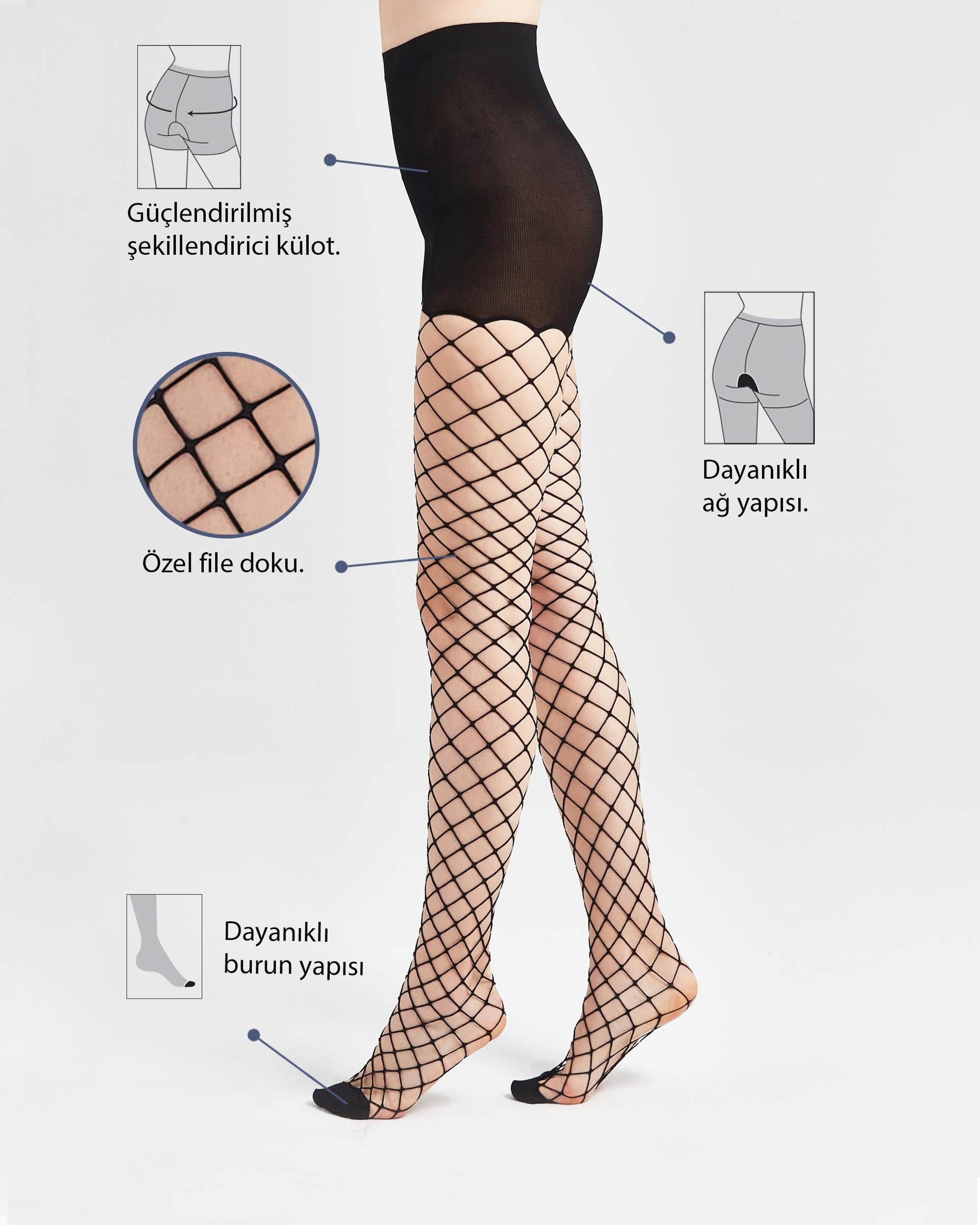 Siyah File Fishnet Külotlu Çorap