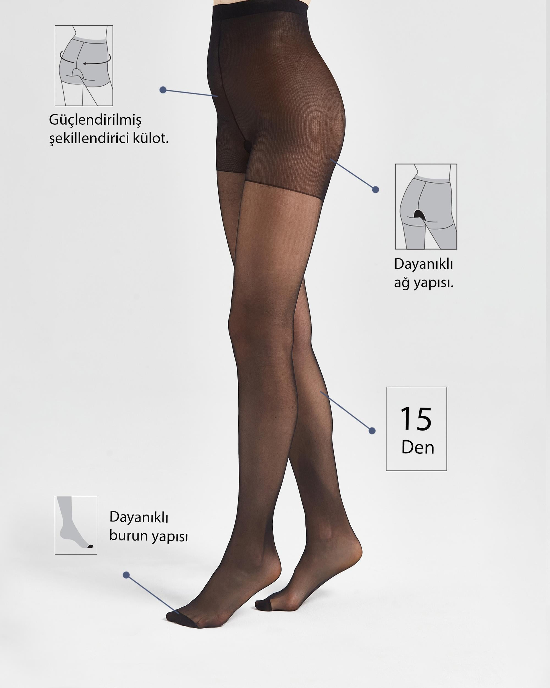 Siyah Fit 15 Külotlu Çorap
