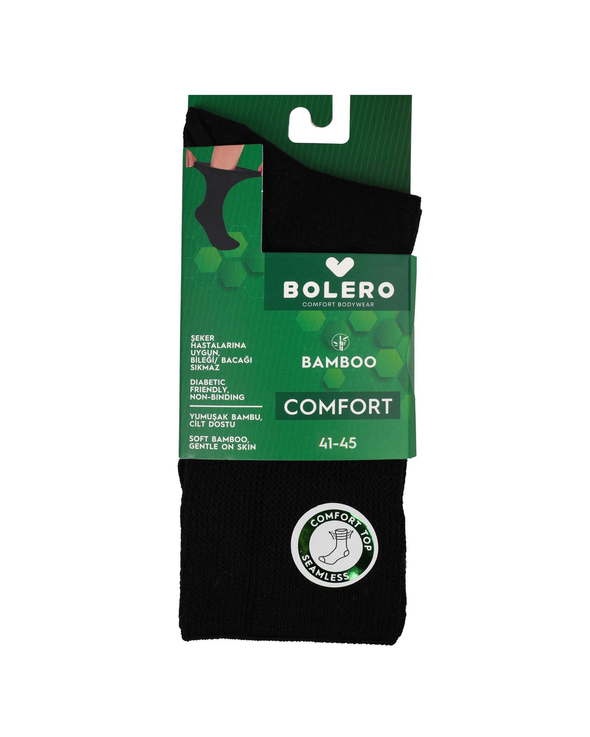 Unisex Bambu Diyabetik Şeker Çorabı Siyah