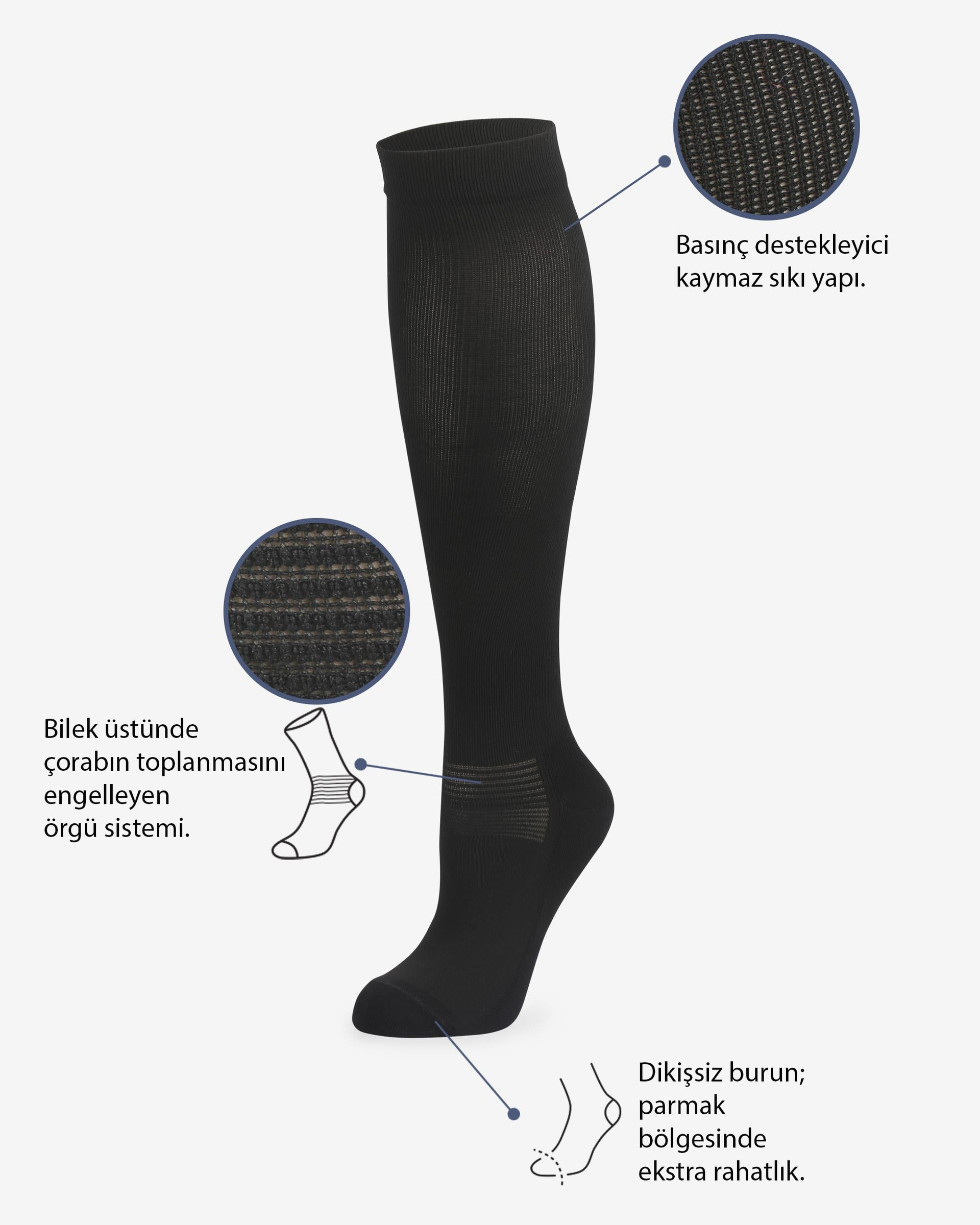 Unisex Uçuş & Seyahat Çorabı Siyah