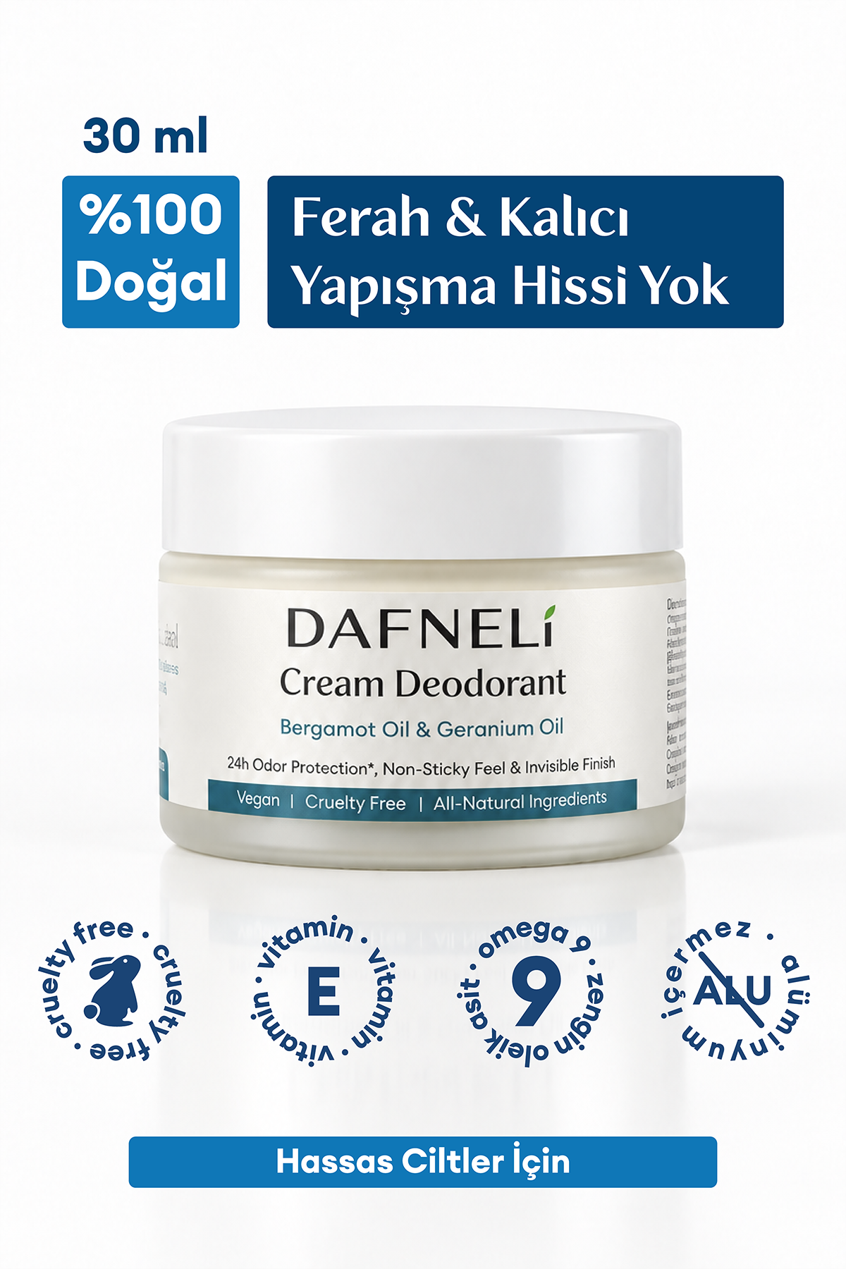 %100 Doğal Krem Deodorant (Hassas Ciltler) Ter Kokusunu Önleyen 30 ml