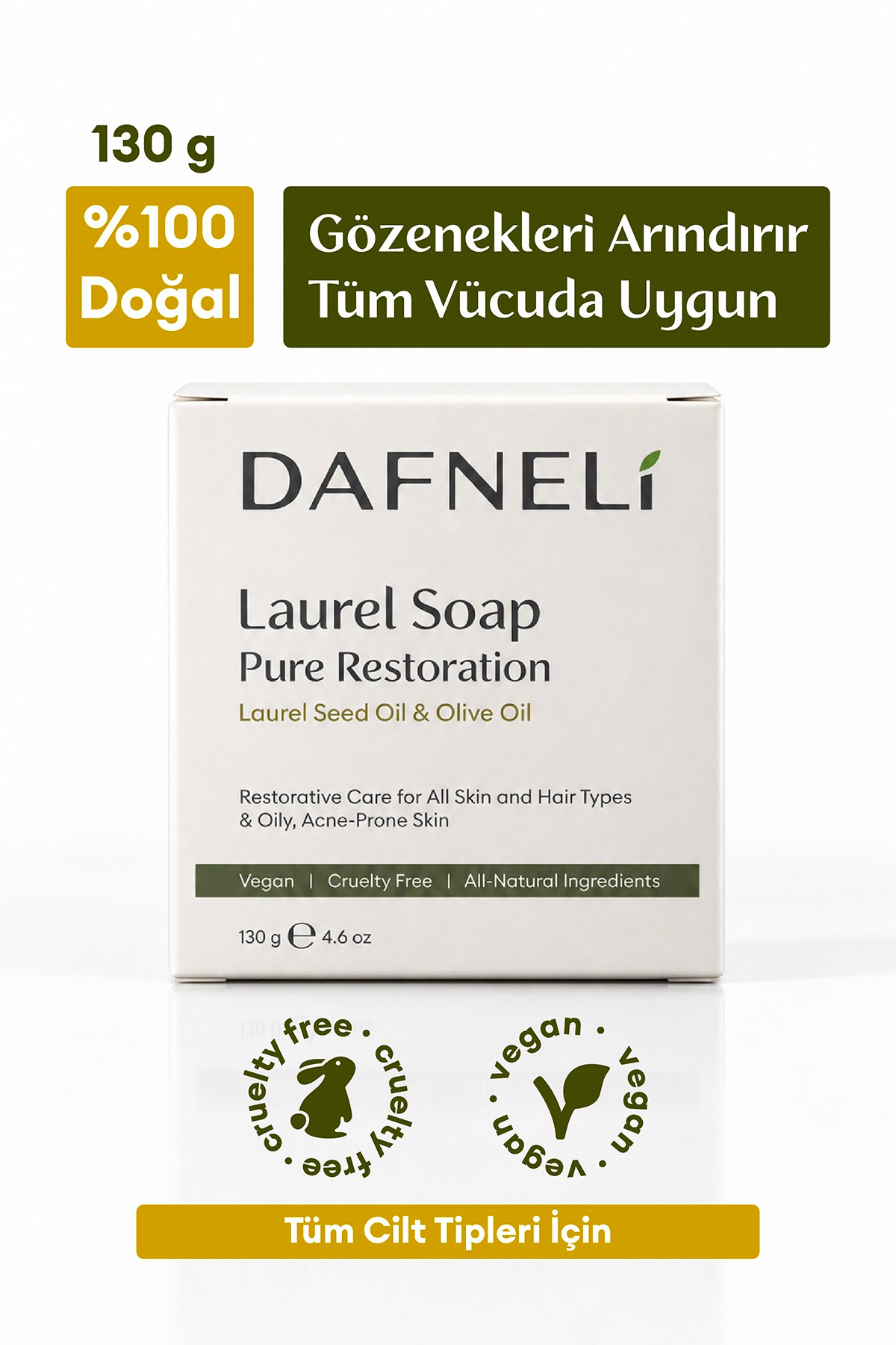 %100 Doğal Defne Sabunu (Cilt ve Saç için Bitkisel ve Doğal Temizlik) 130g