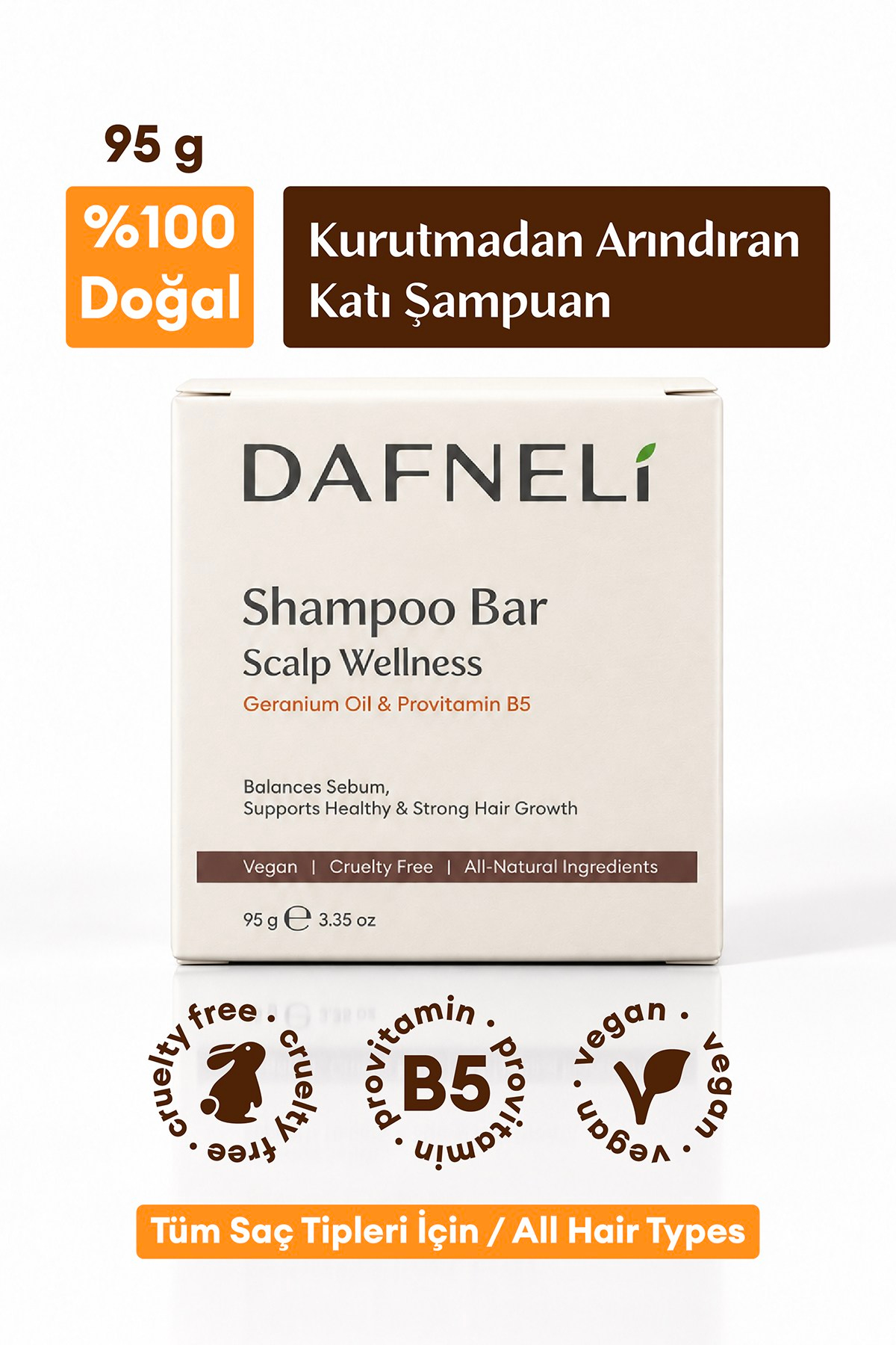 %100 Doğal Katı Şampuan, Besleyici, Arındırıcı ve Güçlendirici Bakım, Vegan, 95 gr