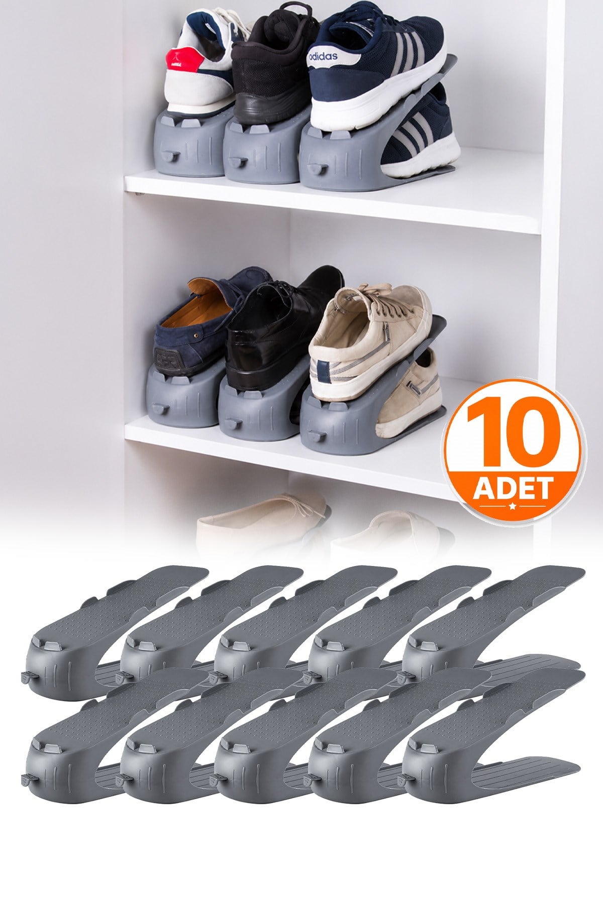 10'lu Ayakkabı Rampası Ayarlanabilir Ayakkabı Standı Dolap İçi Yer Kazandıran Organizer