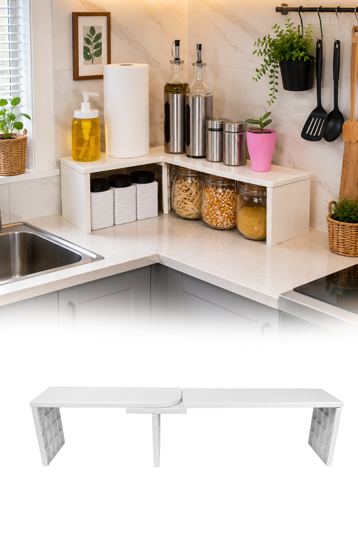 Beyaz Organizer Dolap Tezgah Baharatlık Organizeri Çok Amaçlı Düzenleyici Raf 67x32x15,5 cm