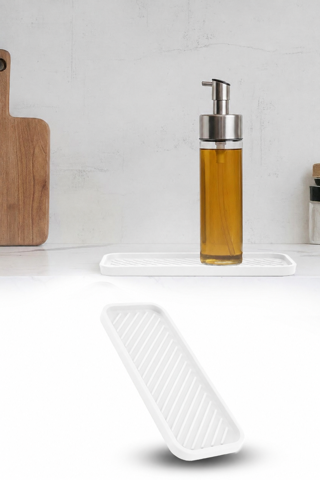 Beyaz Silikon Yağdanlık Altlığı Kaydırmaz Mutfak Organizer Yağlık Sirkelik Standı 23x10 cm
