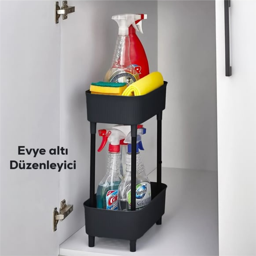 İki Katlı Raf Çok Amaçlı 2 Katlı Evye Altı Düzenleyici Dolap İçi Tezgah Altı Banyo Mutfak Organizer