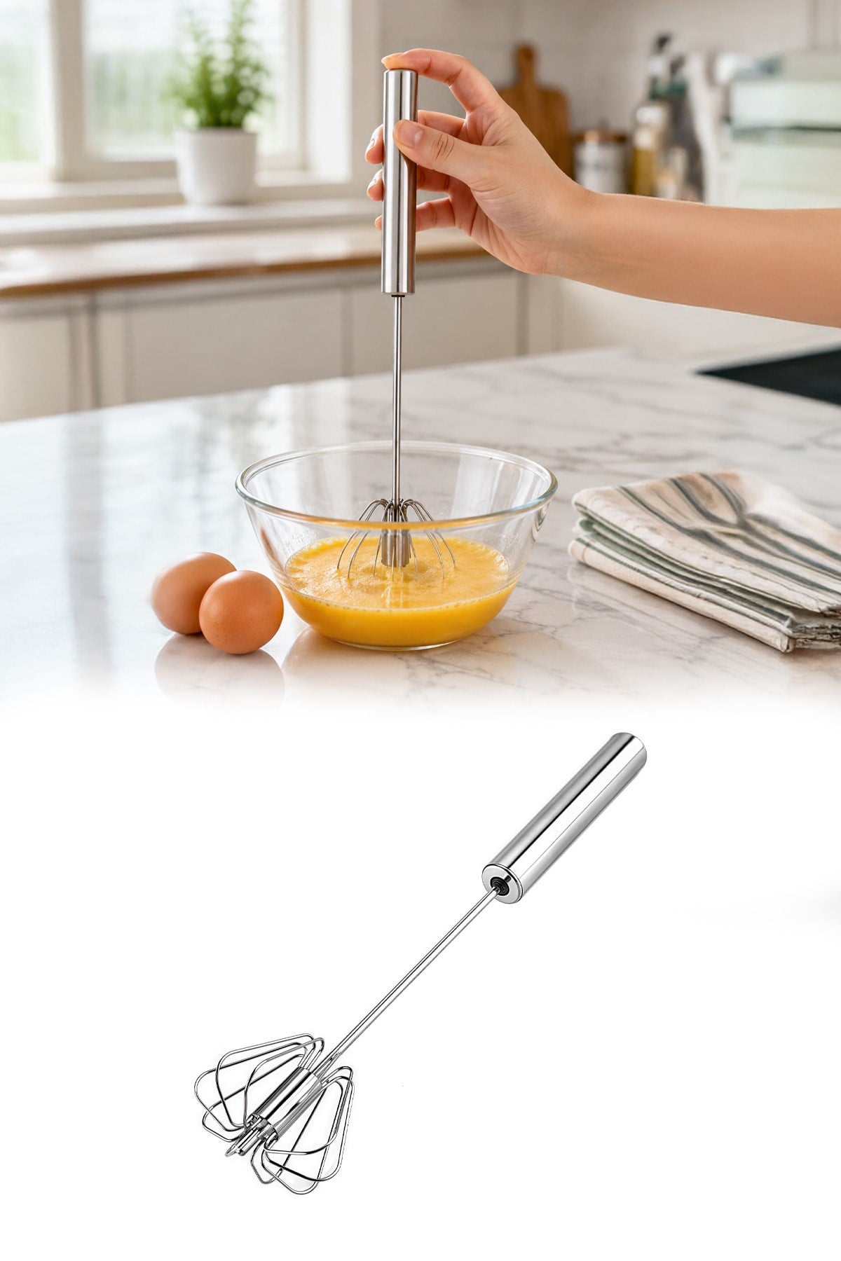 Krom Paslanmaz Metal Çırpıcı Yaylı Basmalı Yumurta Karıştırıcı 30,3x7 cm