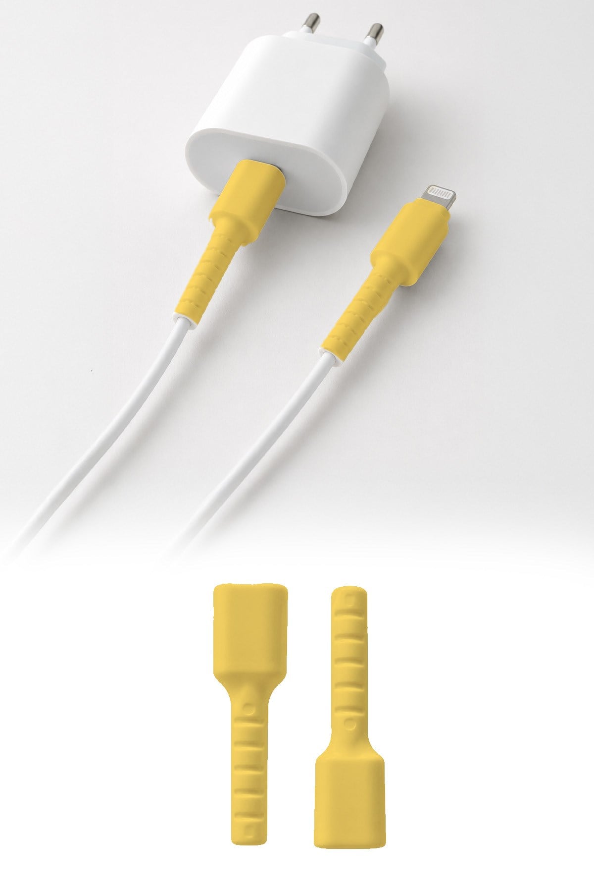 Sarı iPhone 11 12 13 14 Pro ProMax Uyumlu Sarı Kablo Ucu Koruyucu Silikon Kılıf