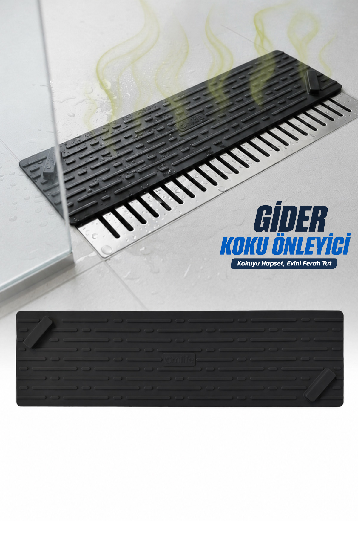 Siyah Uzun Silikon Gider Kapağı Koku Önleyici Banyo Mutfak Balkon Lavabo Gider Kapatıcı 37x11 cm