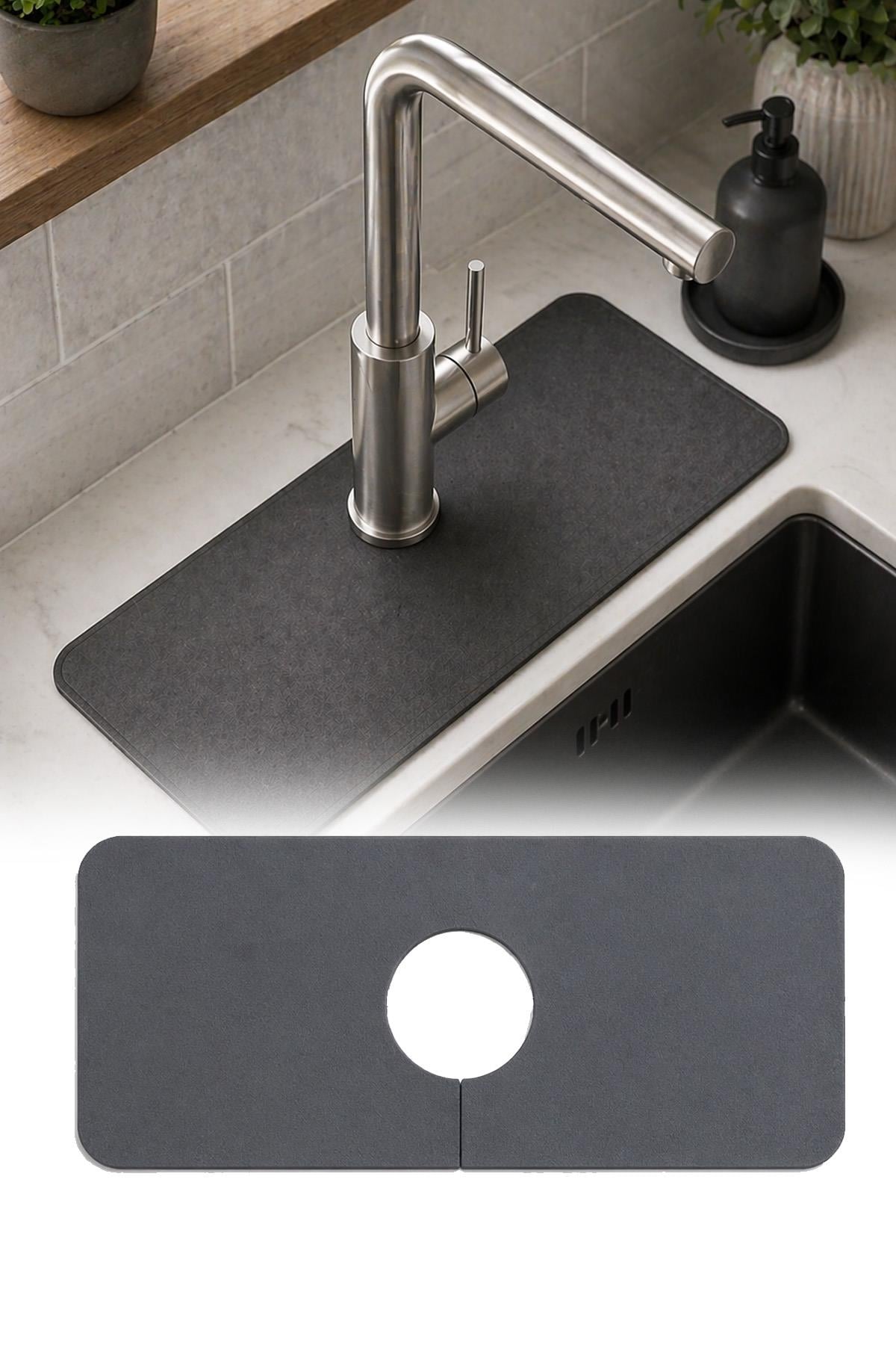 Su Emici Lavabo Kenar Matı 38x14 cm Musluk Altı Kurulama Pedi Kaymaz Mutfak Banyo