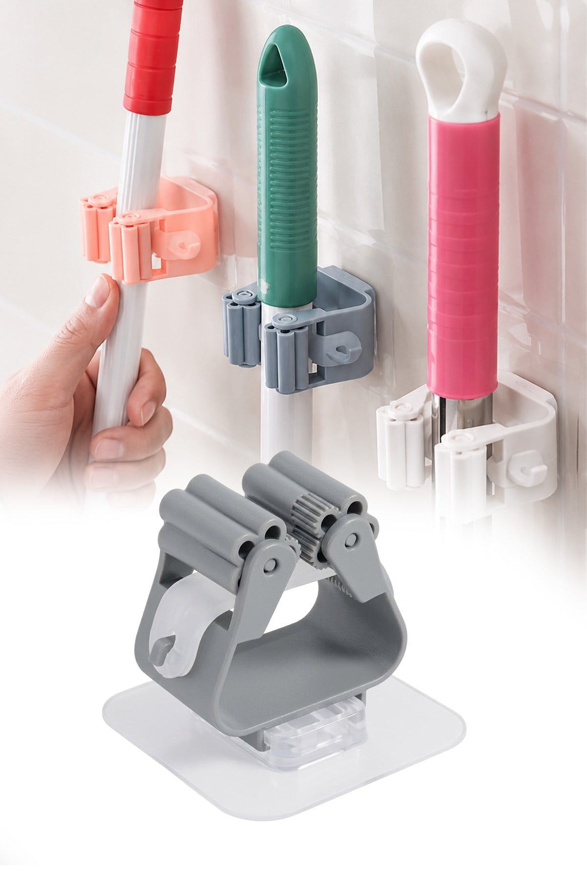 Yapışkanlı Mop Askısı Süpürge Paspas Tutucu Duvar Organizer Düzenleyici Banyo 6 cm