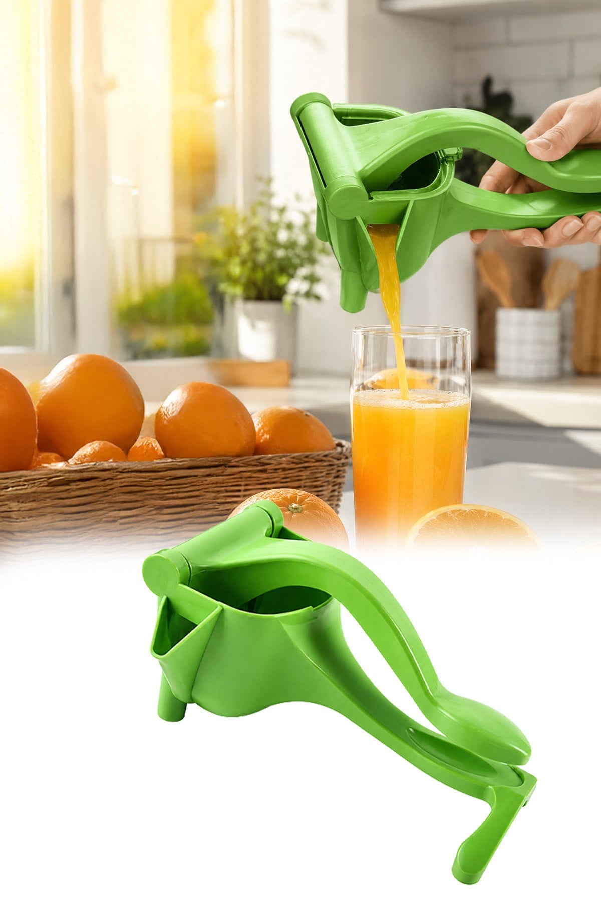 Yeşil Renk Manuel Meyve Sıkacağı Plastik Pratik Limon Portakal Sıkma Aparatı Ergonomik Ev Tipi