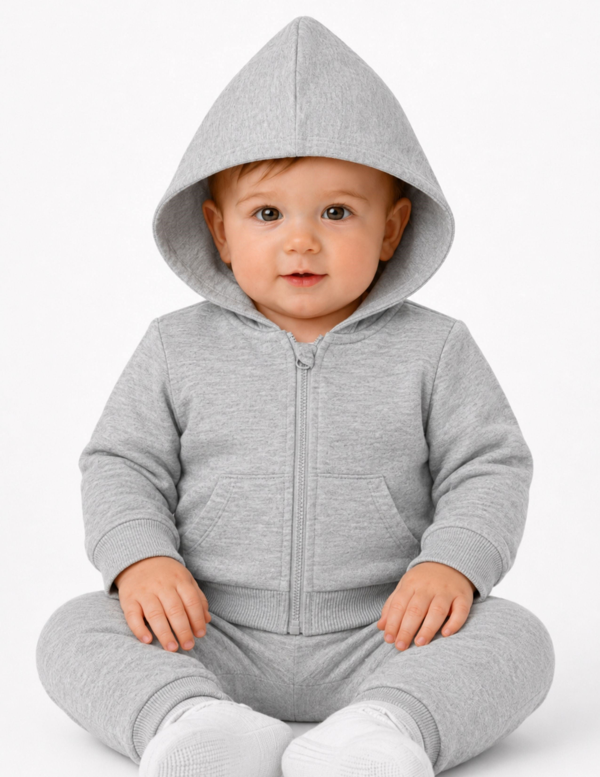 Basic Bebek Gri Kapüşonlu Sweatshirt