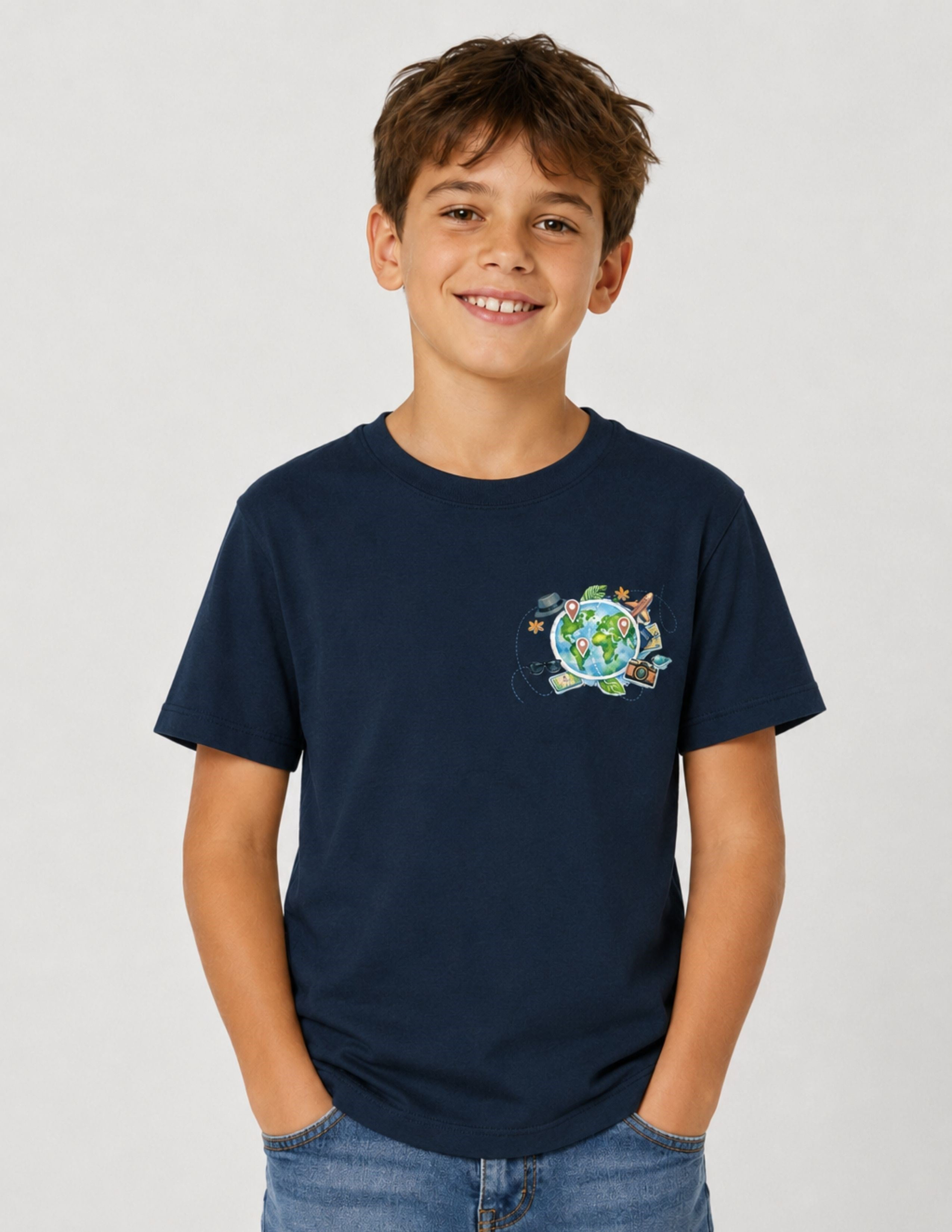 Basic Çocuk Oversize Baskılı Lacivert T-shirt