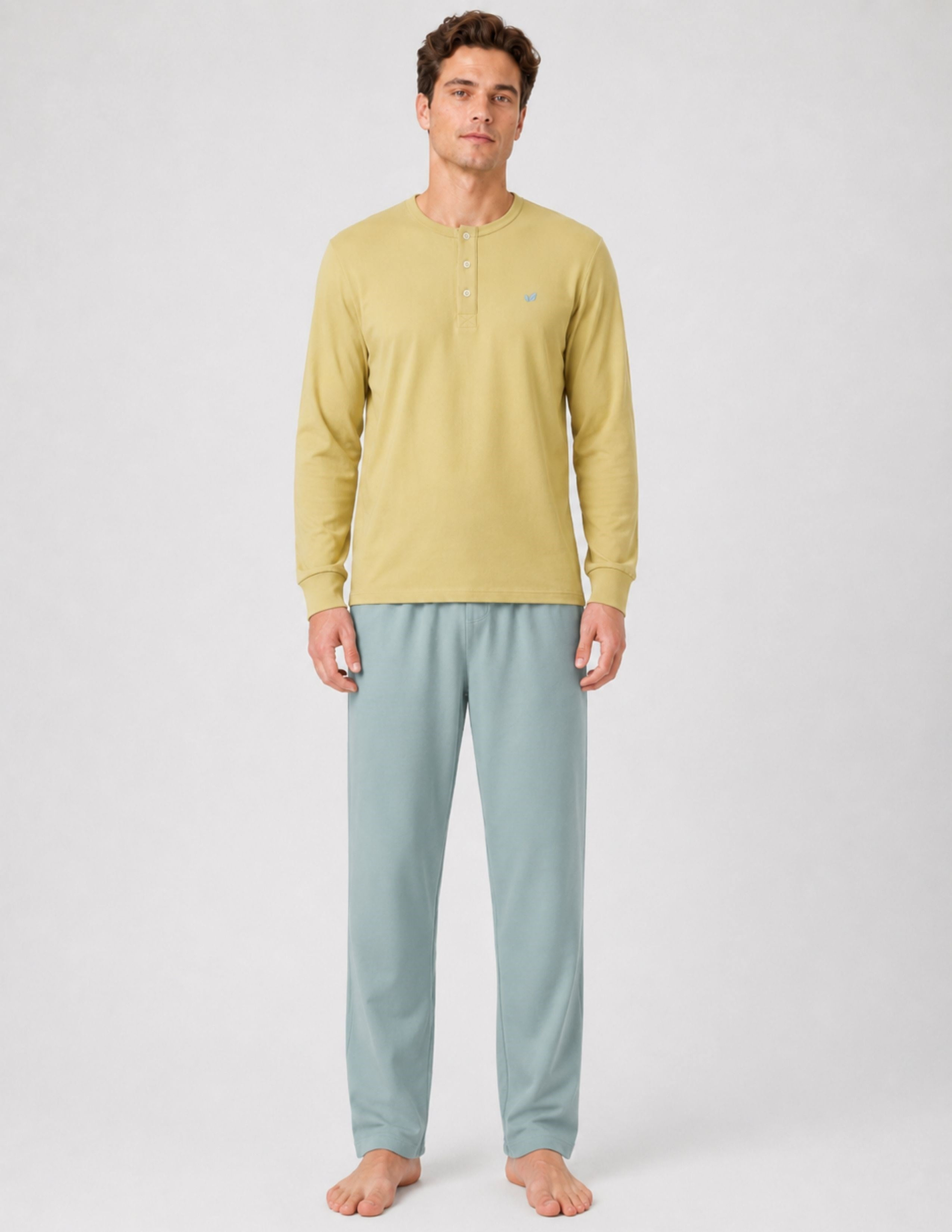 Basic Erkek Bej Mavi Pijama Takımı